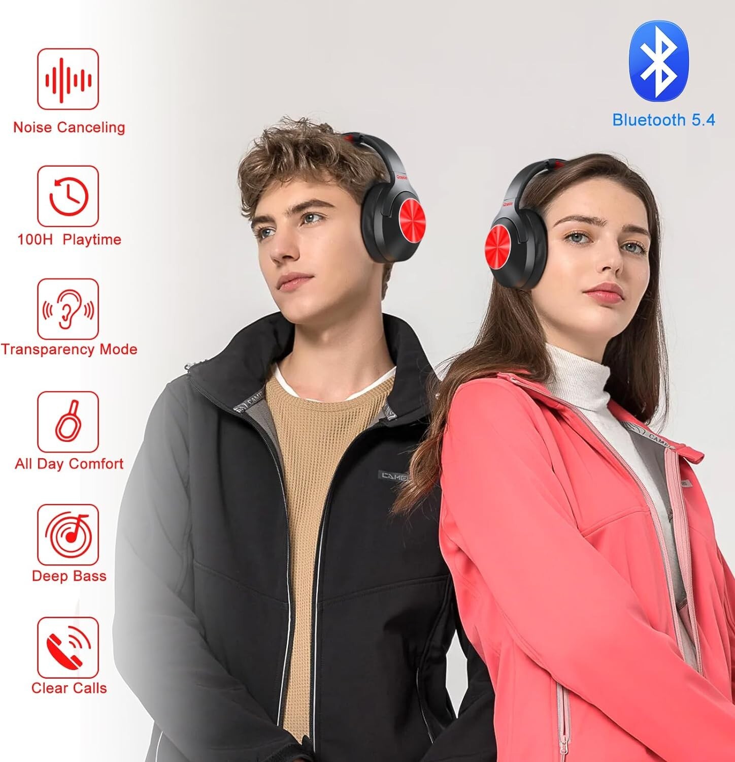 100H Bluetooth Headphones –Wireless Over-Ear ANC Noise Cancelling Headset w/ Mic