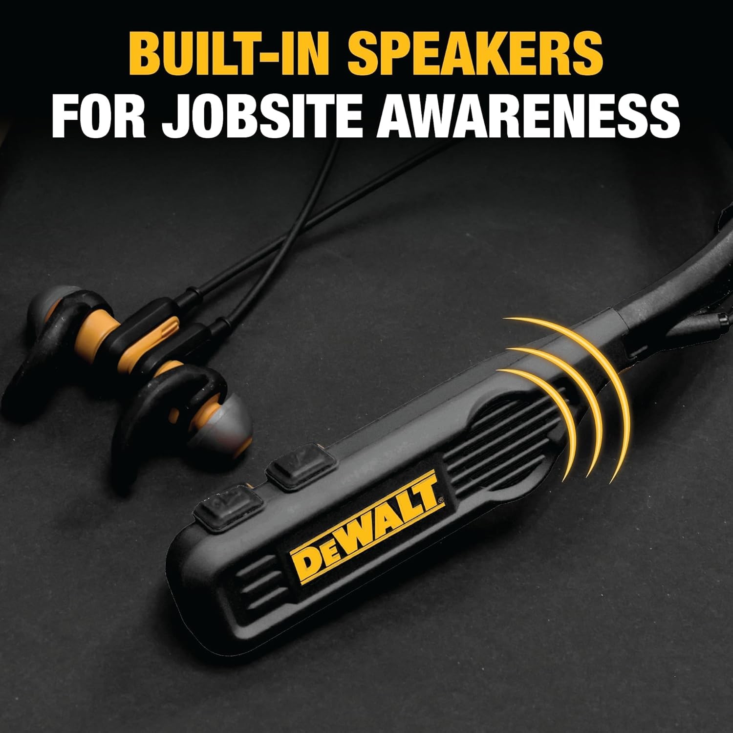 DEWALT Heavy Duty Black Edition 2-In-1 Neckband Bluetooth Headphones W/Built-In