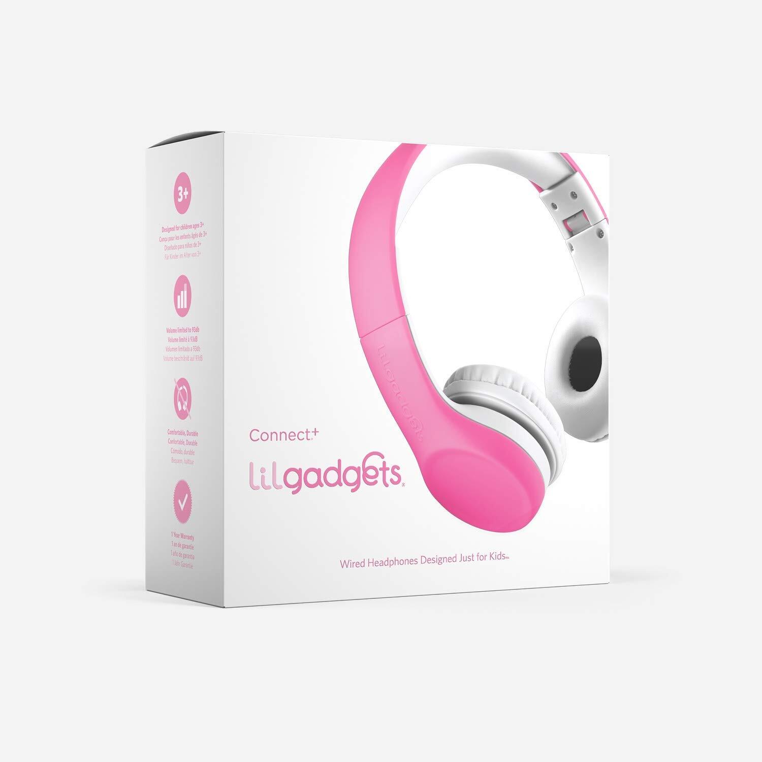 Pink Connect+ Girls Headphones for School Wired Microphone Volume Limiting Safe