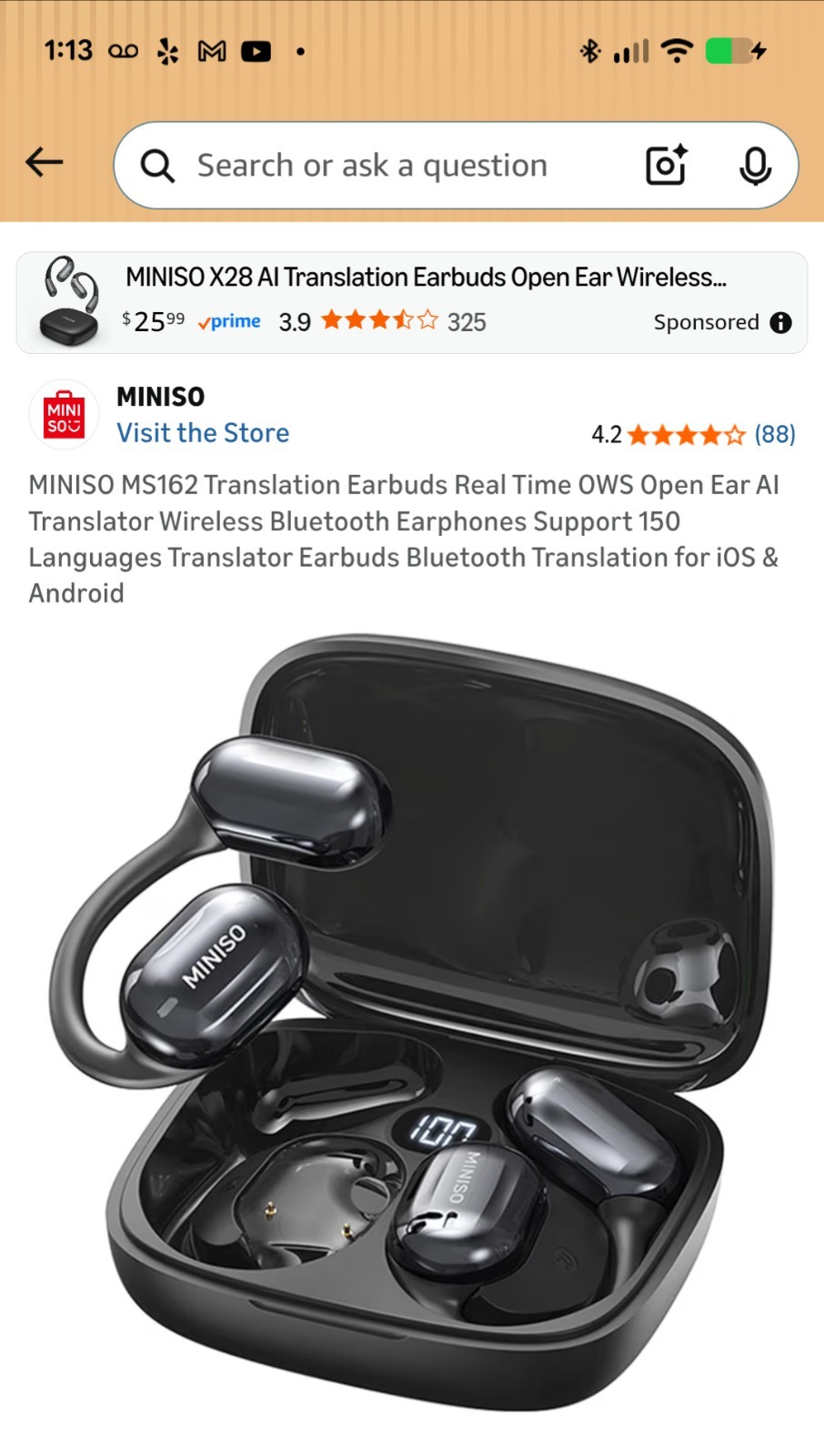 New Black MINISO AI Translation True Wireless OWS Headphones MS162 HD Voice