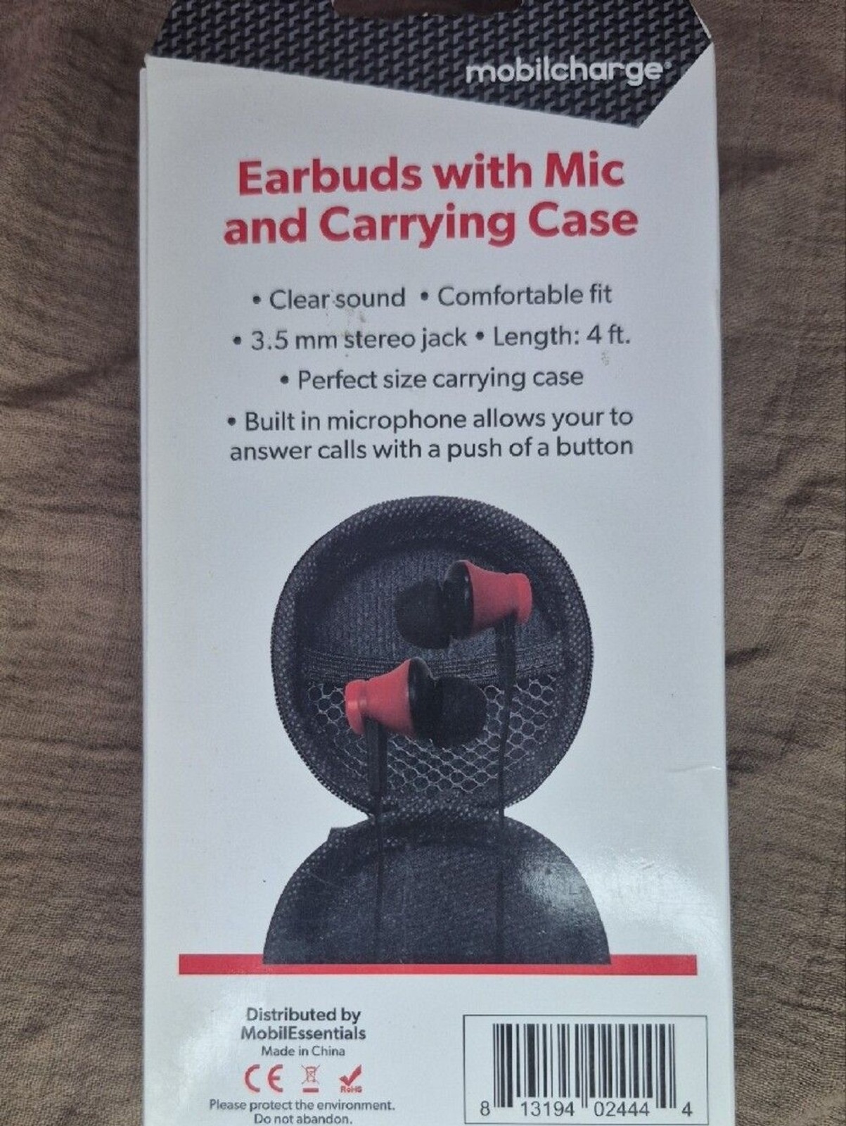 Red and Black Earbuds with Mic and Carrying Case