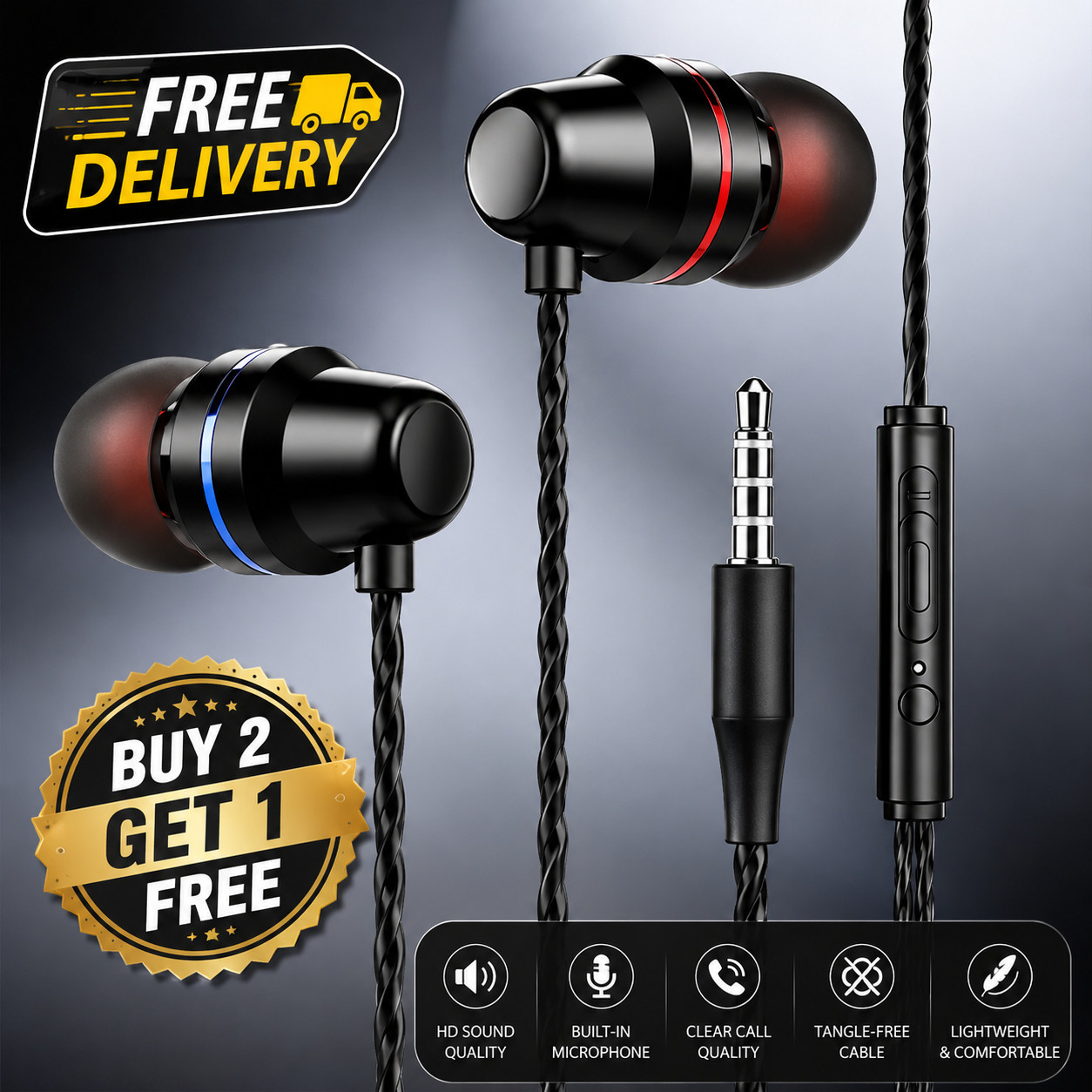 HIFI Bass Stereo Wired Earbuds Headset In-Ear Earphone Headphone MIC 3.5mm USB-C