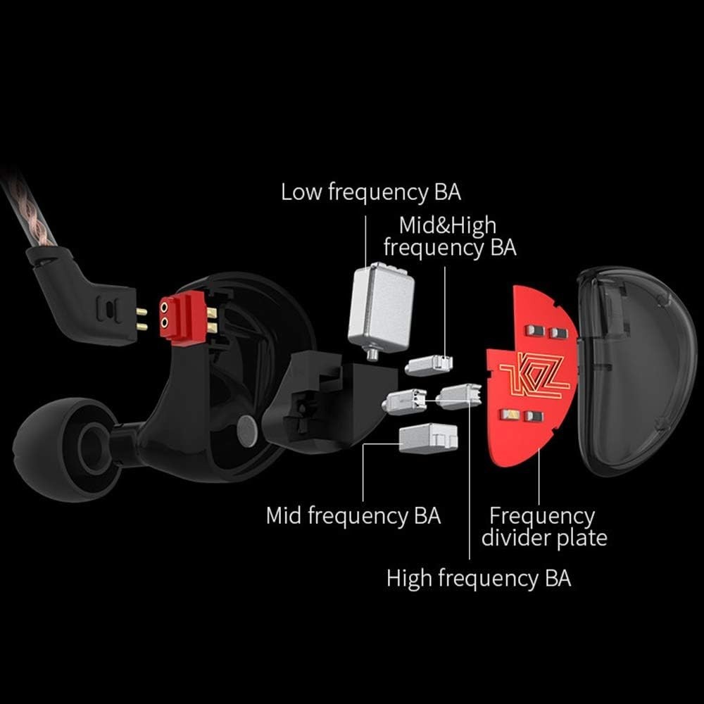 KZ AS10 5BA HiFi Earphones, 5 Balanced Armature Drivers, Detachable Cable, Black