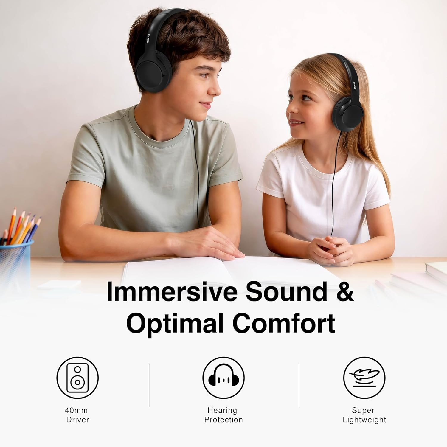 Wired Headphones Over-Ear Hi-Fi Sound with Microphone Adjustable Foldable, 1.5M