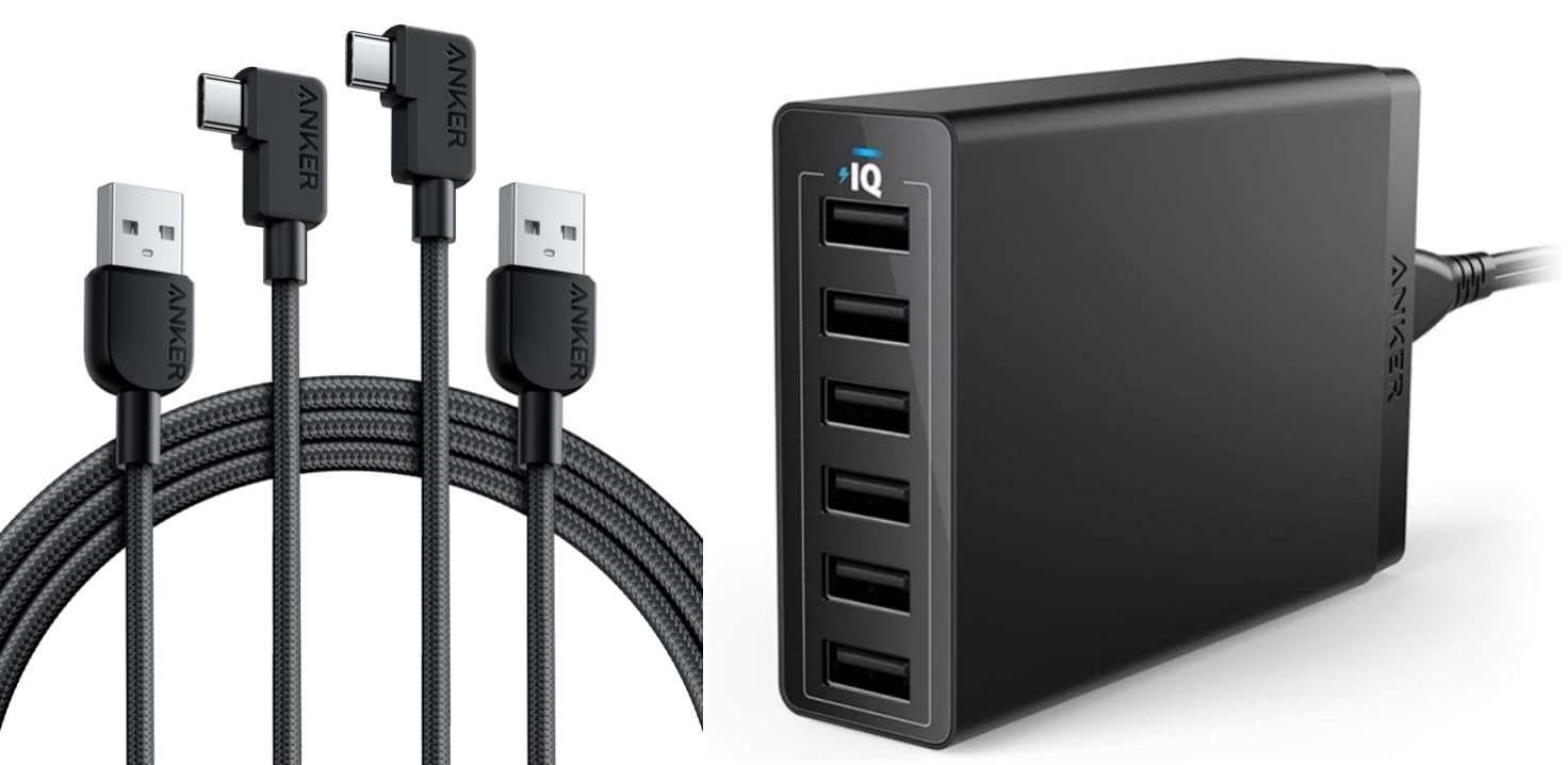 Anker Cable [2 Pack 6ft], Right Angle USB A to C Braided & Black