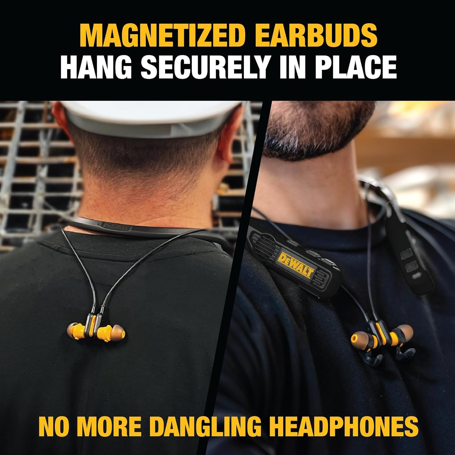DEWALT Heavy Duty Black Edition 2-In-1 Neckband Bluetooth Headphones W/Built-In