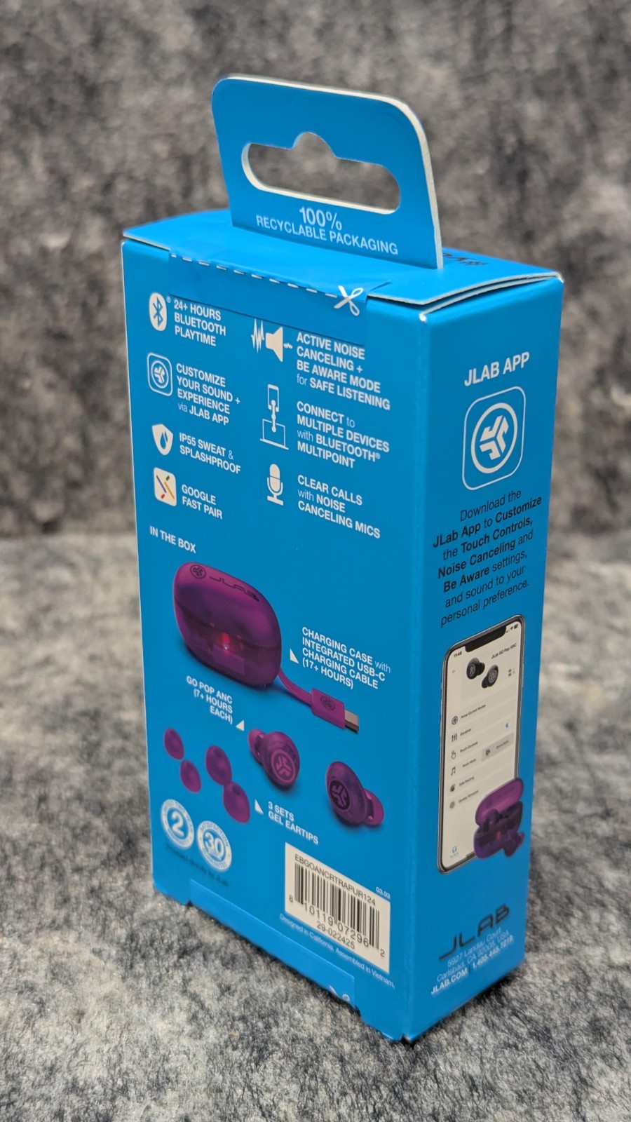 JLab Go Pop ANC True Wireless Bluetooth Earbuds Transparent/Clear Purple 🔥New🔥