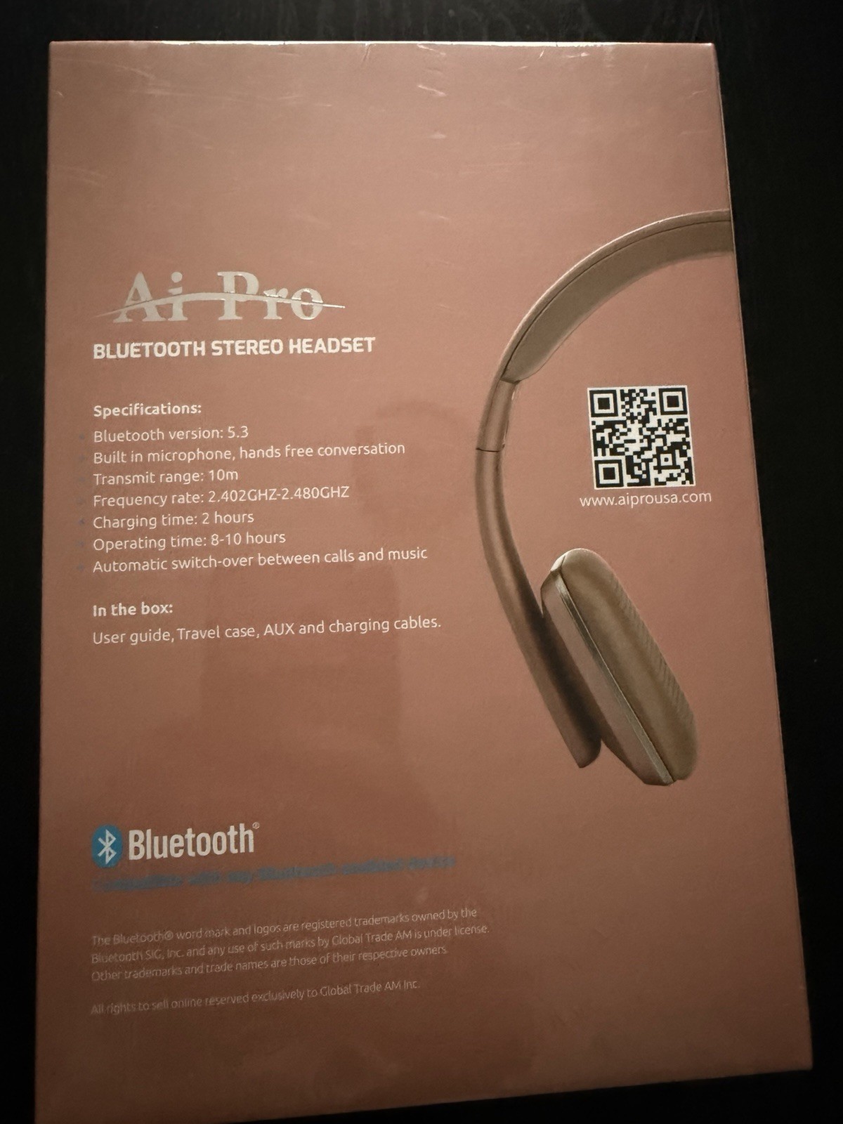 Ai Pro Pro-200 Plus Bluetooth Over-Ear Headset Mic/Controls Foldable Pink