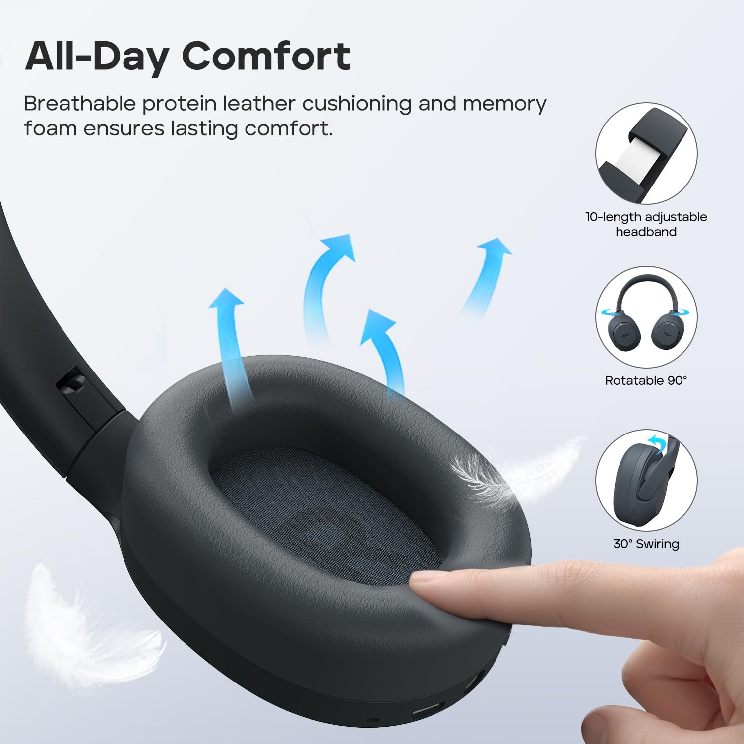 Tribit Wireless Over-Ear Headphones QuietPlus 81, Hybrid Active Noise Black
