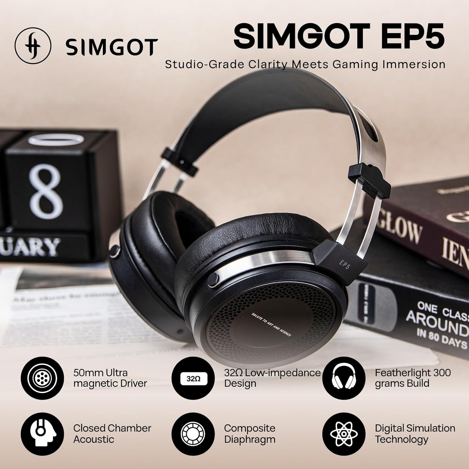 SIMGOT EP5 Over-Ear Headphones, 50Mm Ultra-Magnetic Drivers, Innovative Closed-B