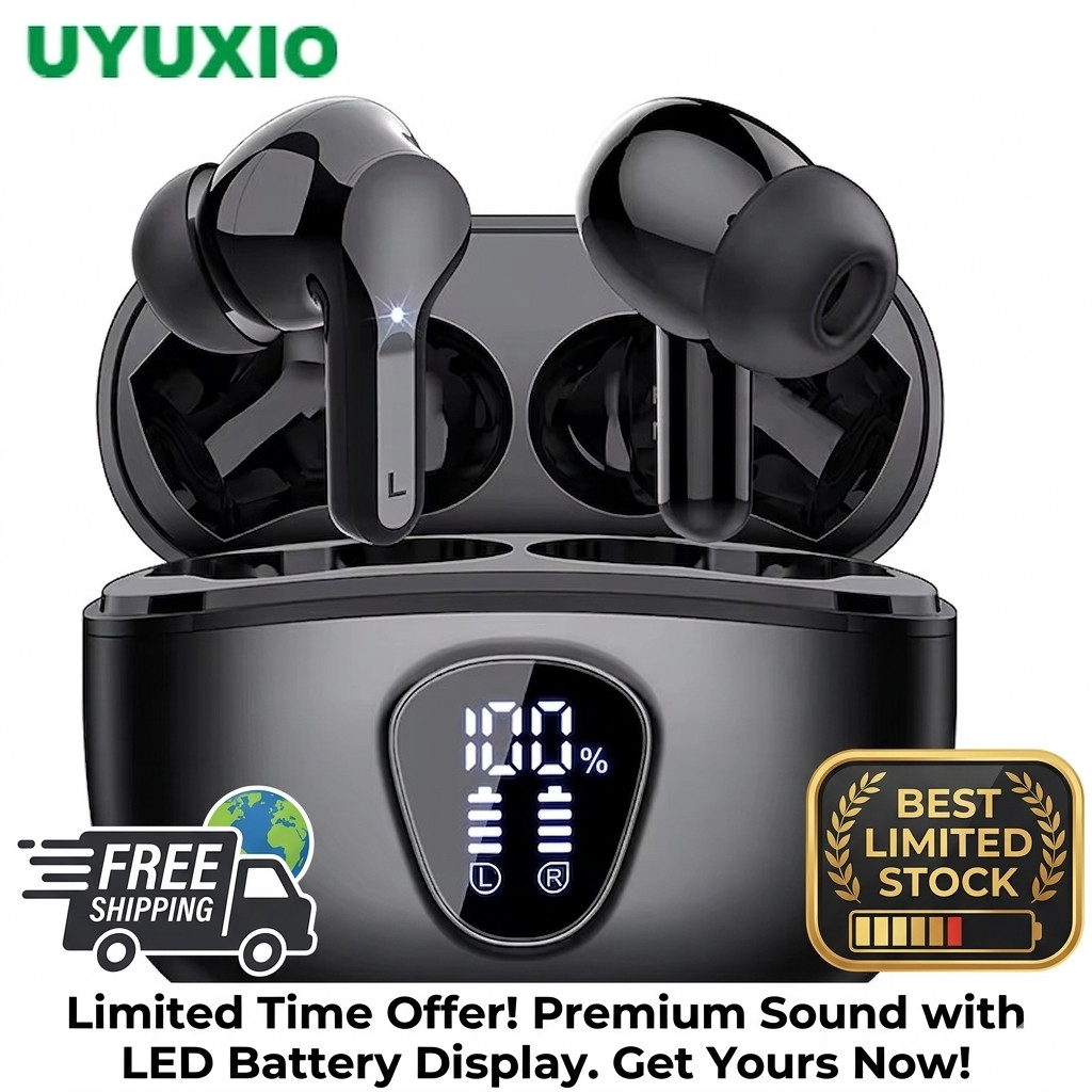 Wireless Earbuds BT5.3 HiFi Stereo ENC Noise Cancelling 48H LED Display IP7 Wate