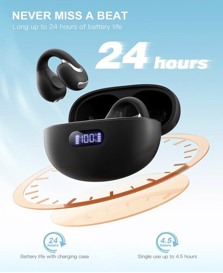 Bluetooth 5.4 Wireless Earbuds Open Ear Clip Bone Headphone Sport Conduction New