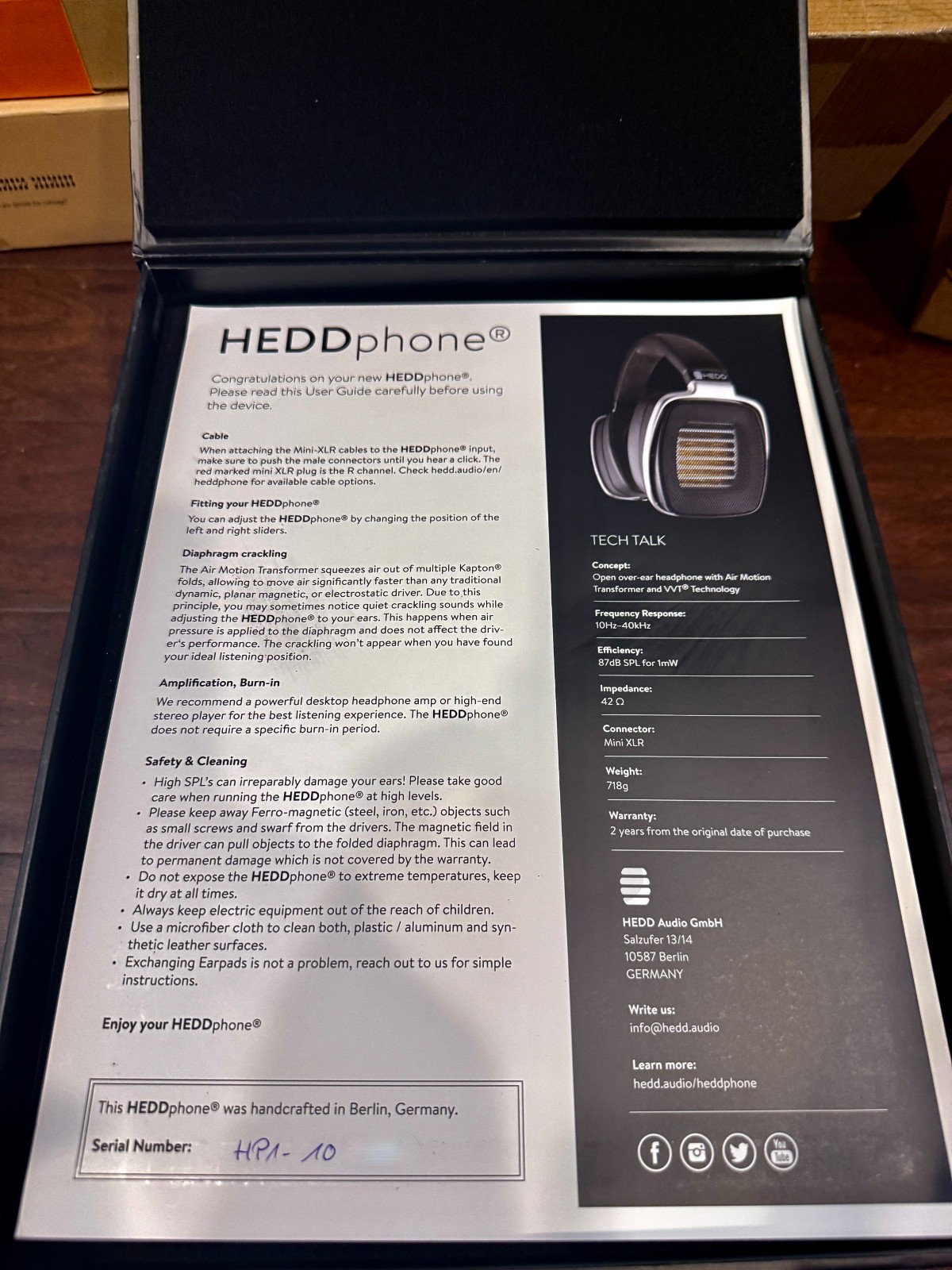 HEDD Audio HEDDphone AMT Air Motion Transformer w/ XLR Cable + Unbalanced Cable