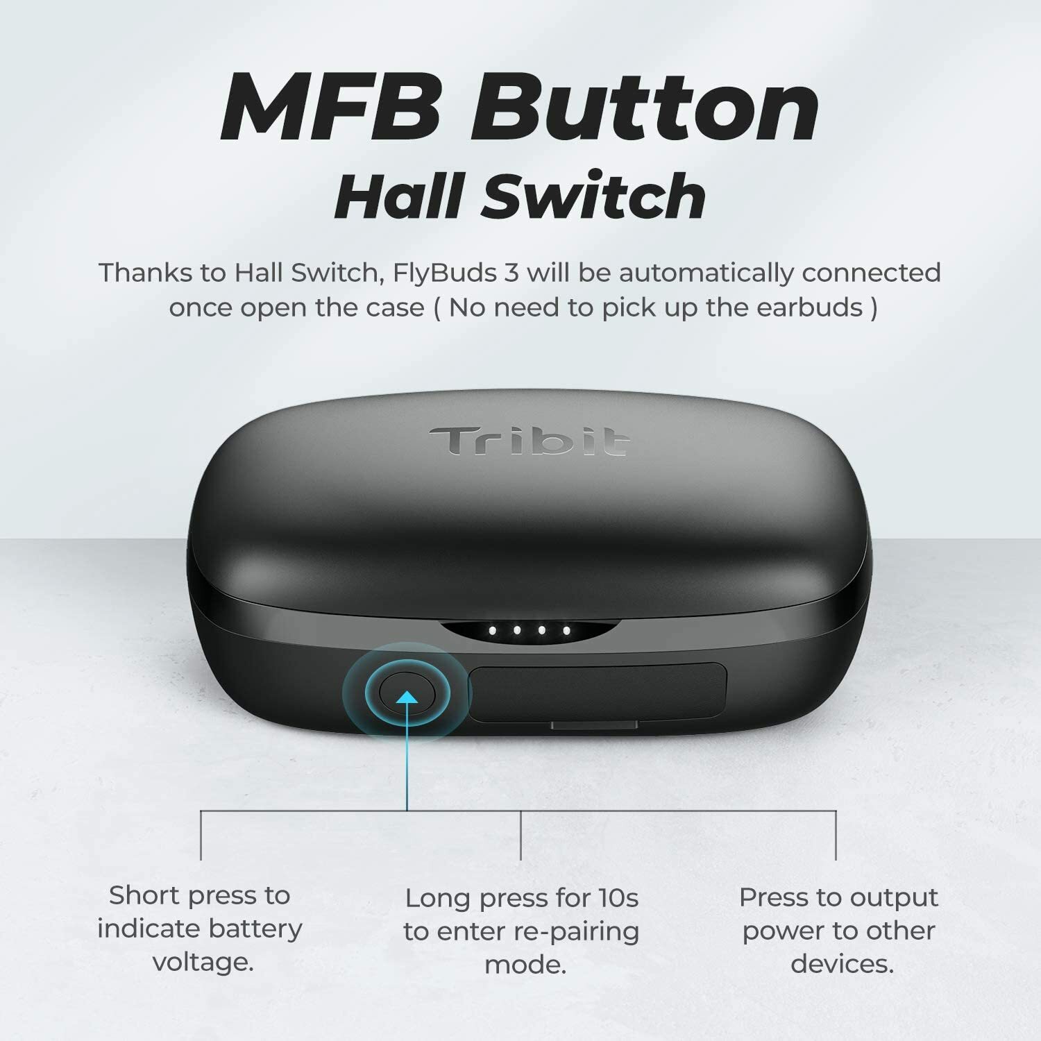 Tribit FlyBuds 3 Wireless Earbuds Bluetooth 5.0 with Mic for Sport Travel, Black