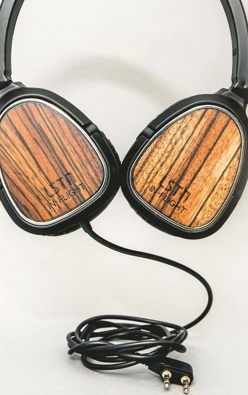 LSTN Sound Co In Flight Wood Grain Noise Canceling Headphones Delta Airlines New
