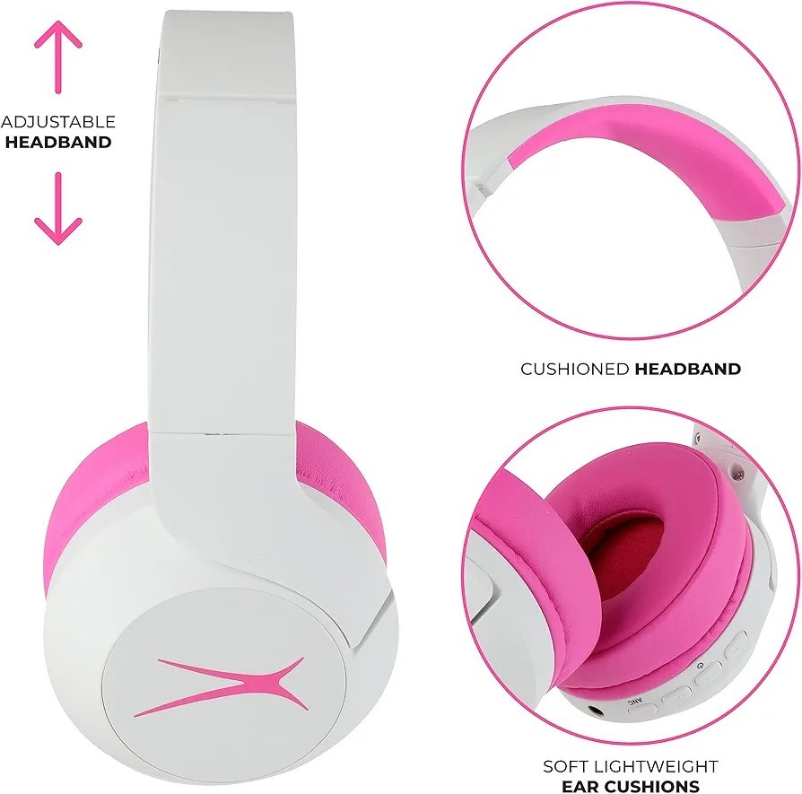 Altec Lansing 2-In-1 Active Noise Canceling Kid Safe Headphones Pink New
