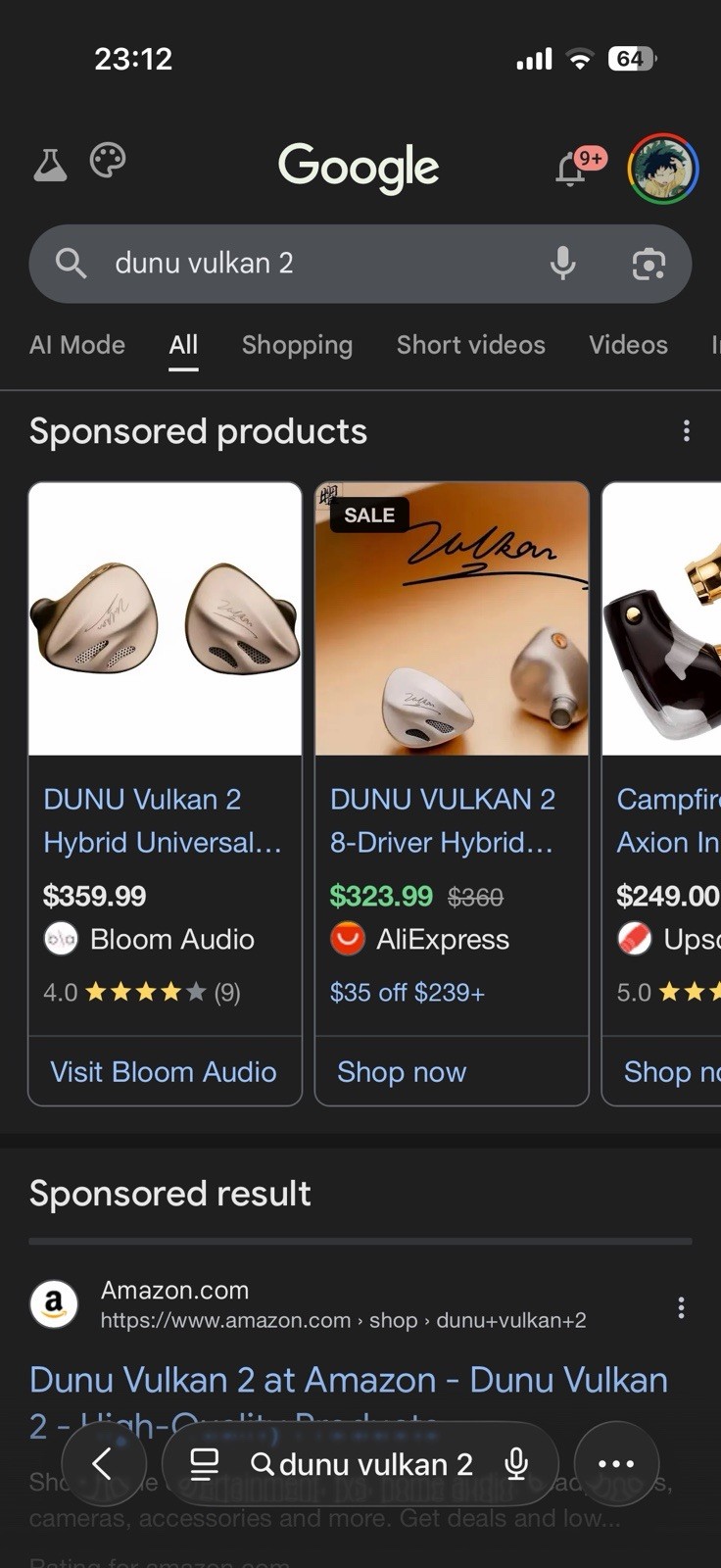 DUNU VULKAN 2 8-Driver Hybrid Architecture (2DD+6BA) In-ear Earphone 0.78 2pin