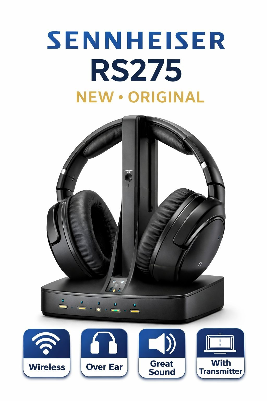 Sennheiser RS275 RF Wireless TV Headphones System New