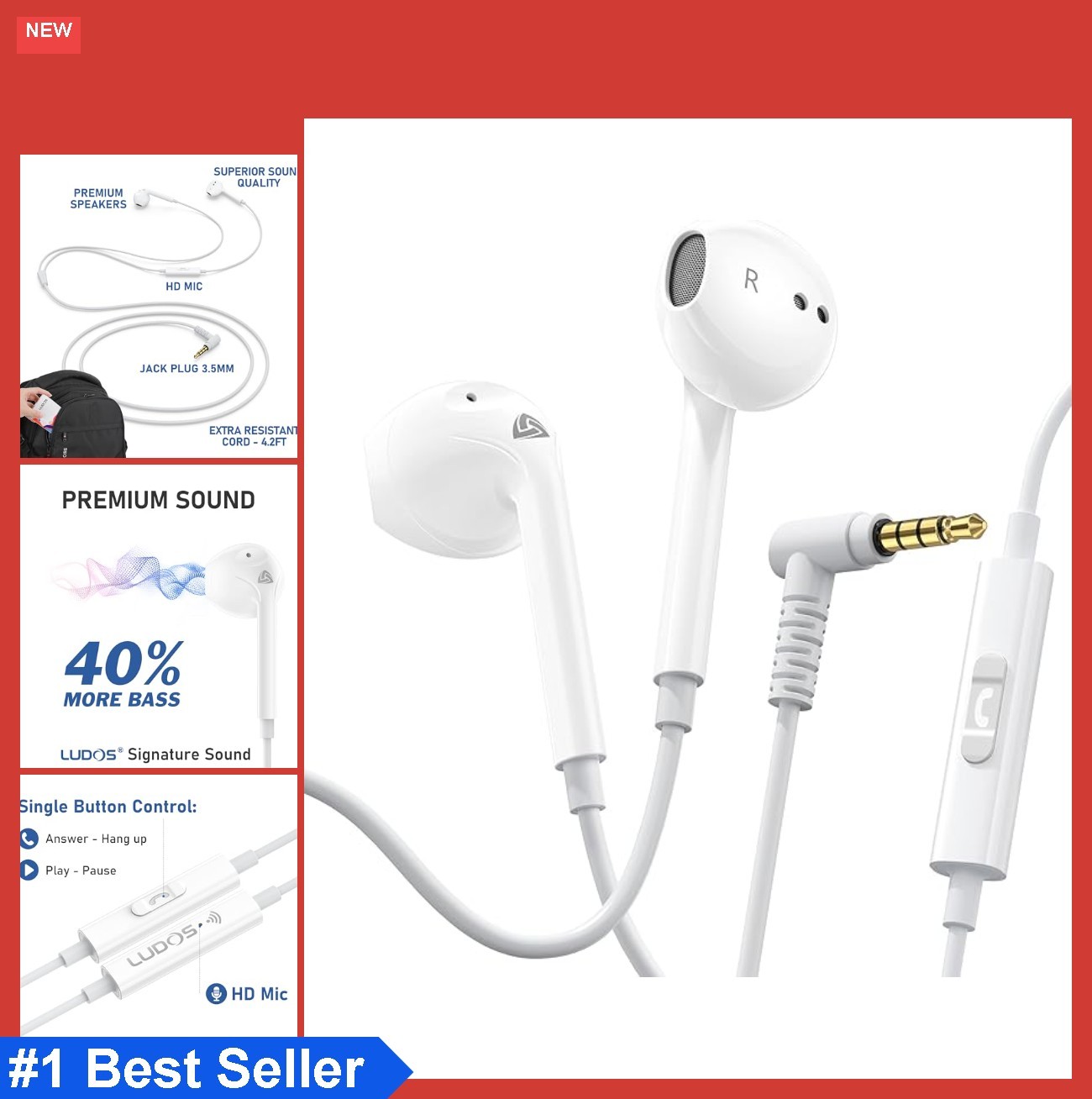 Wired Earbuds 3.5mm In Ear Headphones with Microphone for Laptop Calls Music