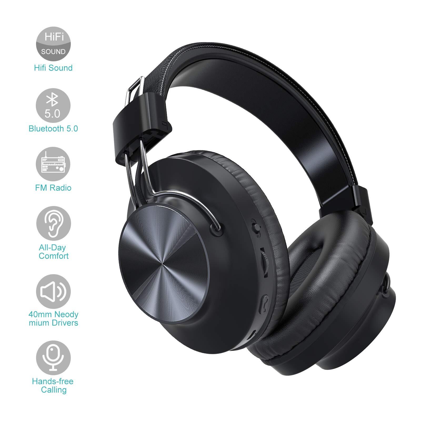 Nia Bluetooth 5.0 Over- Ear Wireless Headphones 30 Hours Battery FM Radio MP3…