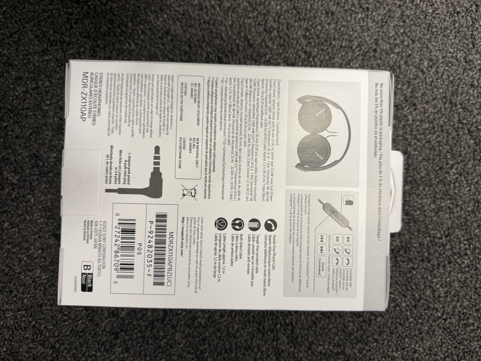 Sony MDR-ZX110 – Black – Wired Over Ear – Quick Folding Style – New – Sealed Box