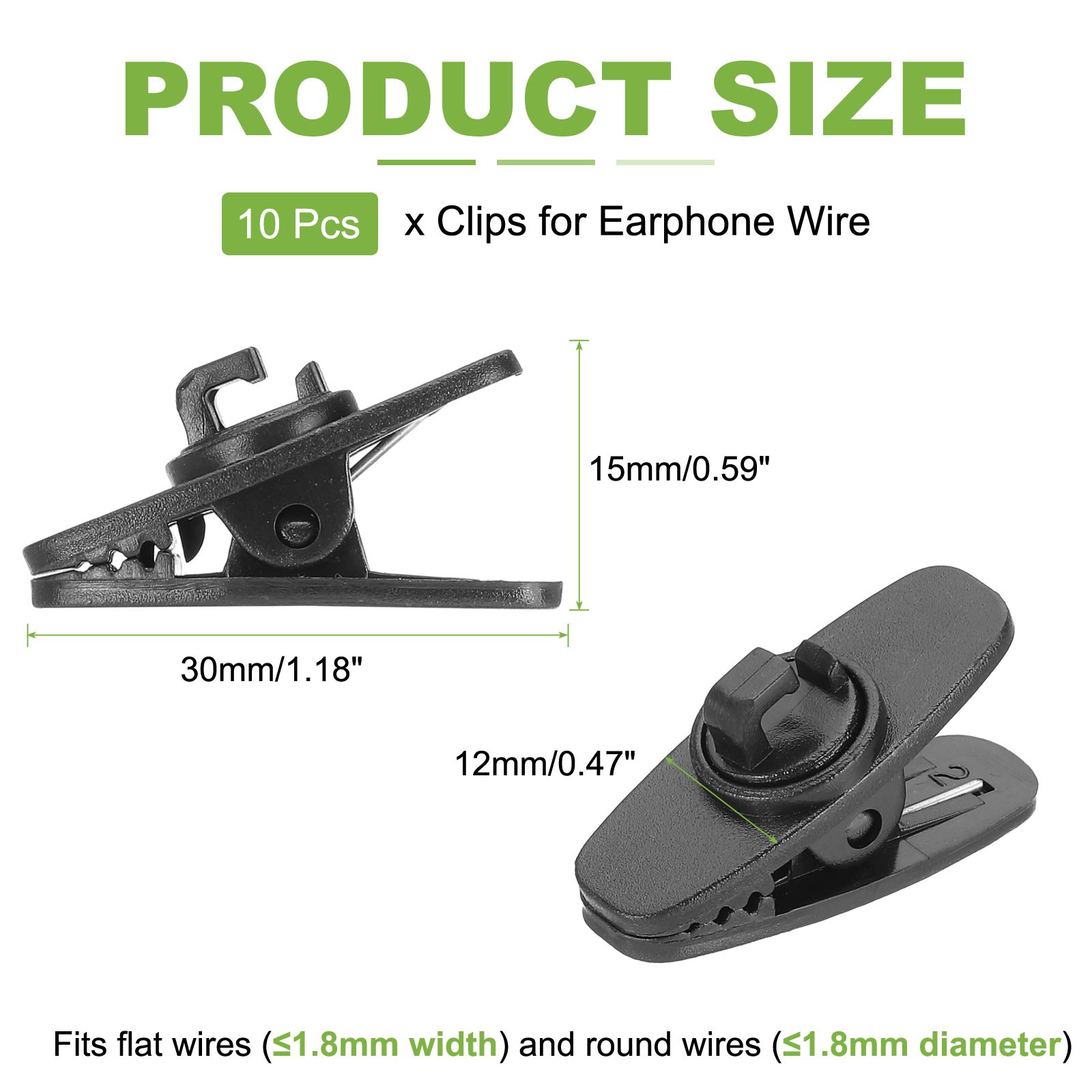 10 Pcs 360 Degree Rotate Headphone Wire Clip 1.18″x0.47″x0.59″ Black
