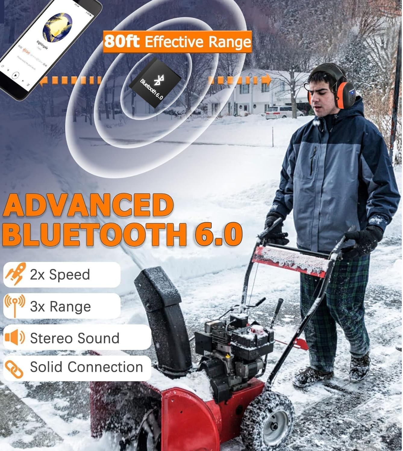 Bluetooth 5.3 Noise Reduction Ear Muffs 30Db for Safety – 2 Pack Black/Orange
