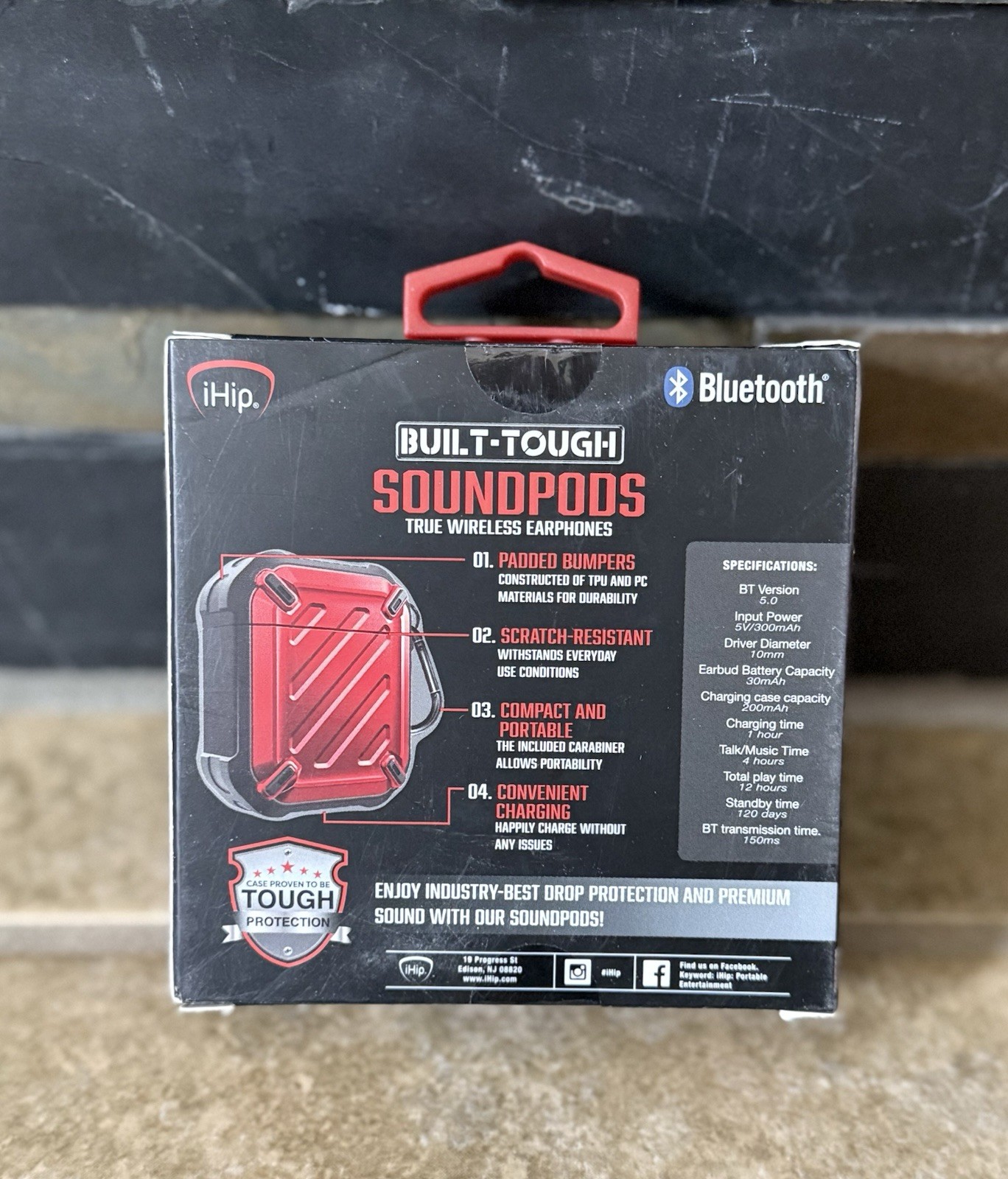 Wireless Earphones iHip Built-Tough SoundPods True Bluetooth Red FAST SHIPPING
