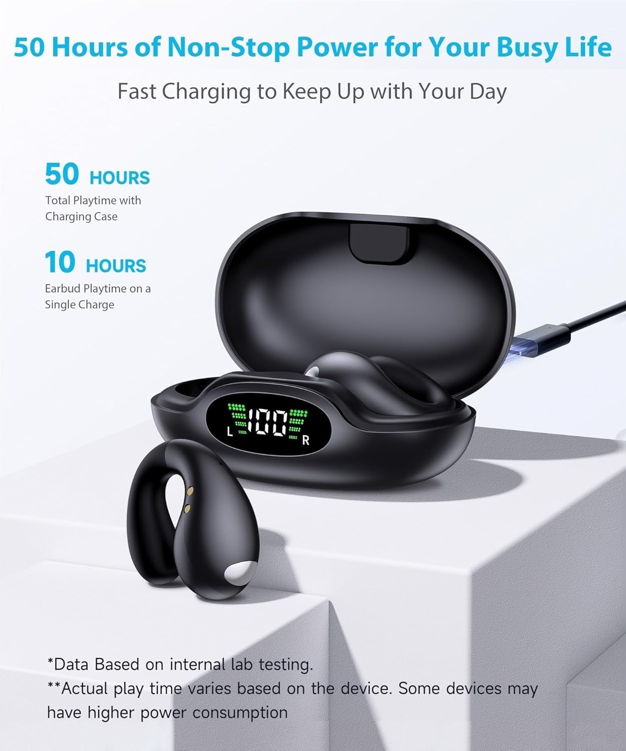 Ultra Open Ear Earbuds – Ergonomic Clip-On Earbuds, Bone Conduction Over-The-Ear