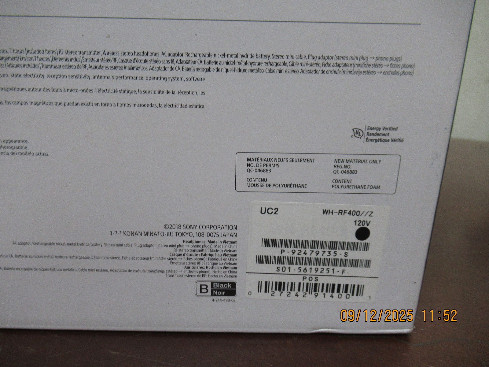 Lot of 5 Sony RF400 Wireless Home Theater Headphones – Black