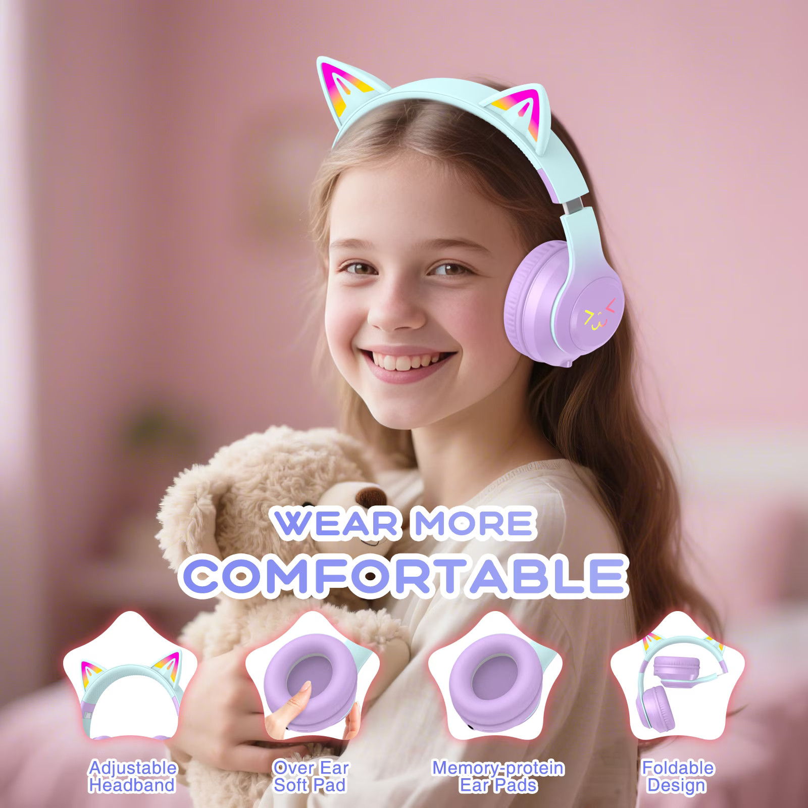 Kids Bluetooth Headphones, Lightweight Wireless Headphones for Kids, 85/94dB