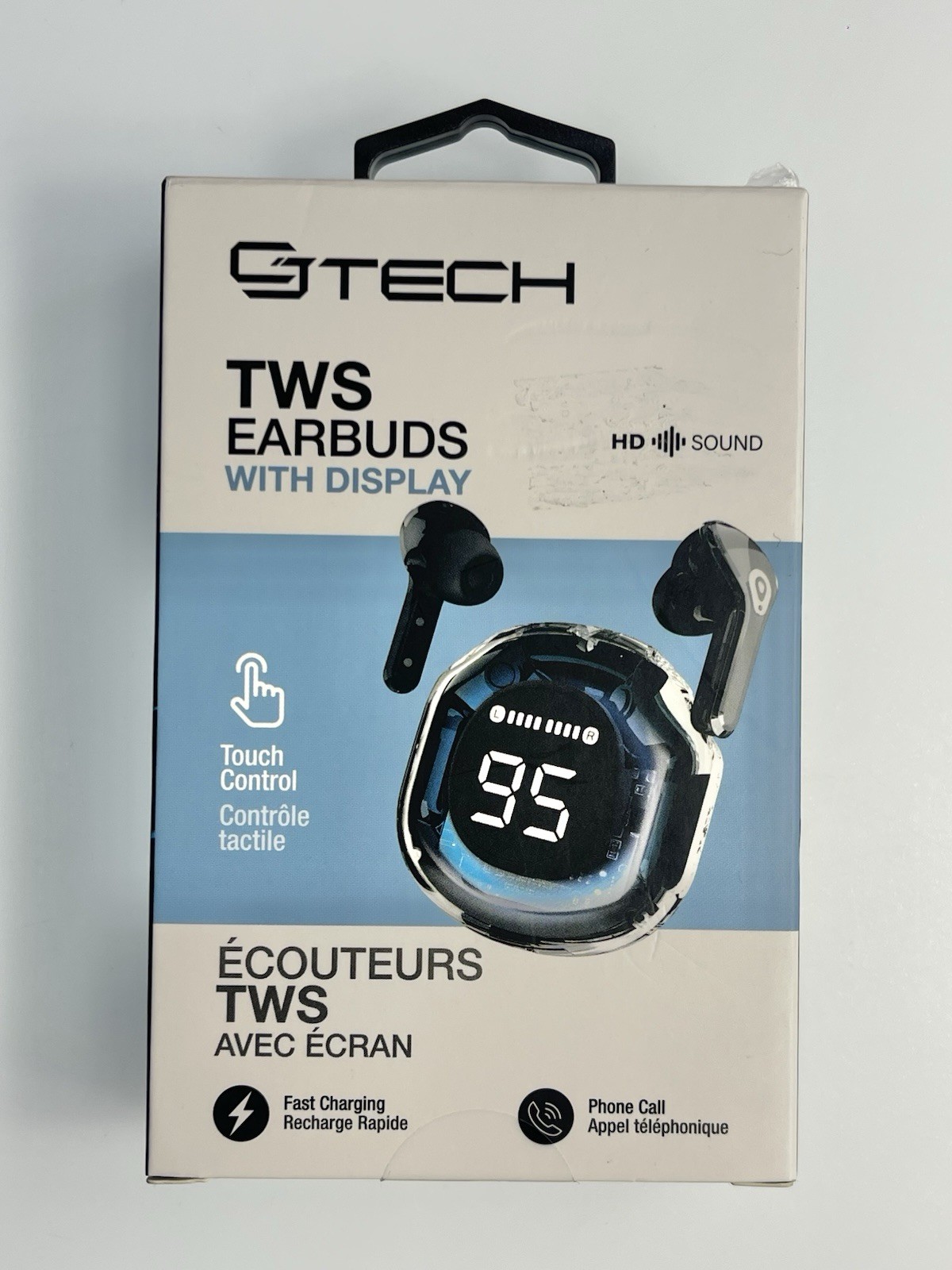 GTECH TWS Earbuds Black Bluetooth Touch Control Fast Charging LED Display