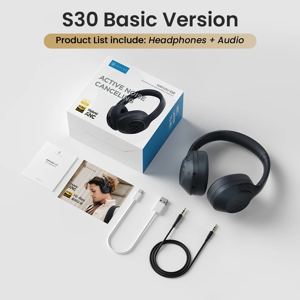 HAYLOU S30 ANC Wireless Headphones Bluetooth 5.4 Hi-Res 40mm 80H Playtime
