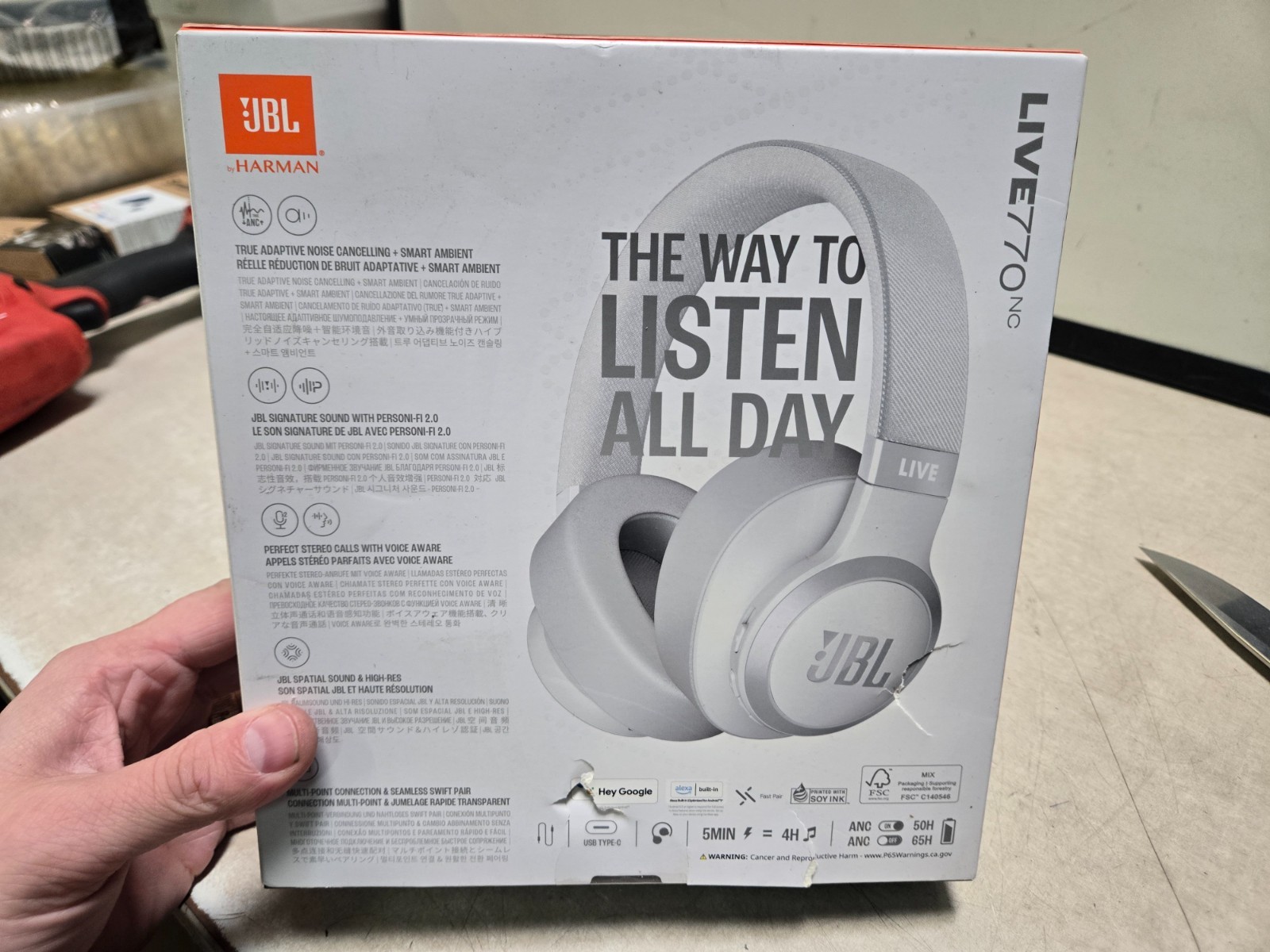 JBL Live 770NC Adaptive Noise Cancelling Wireless Over-Ear Headphones White 770