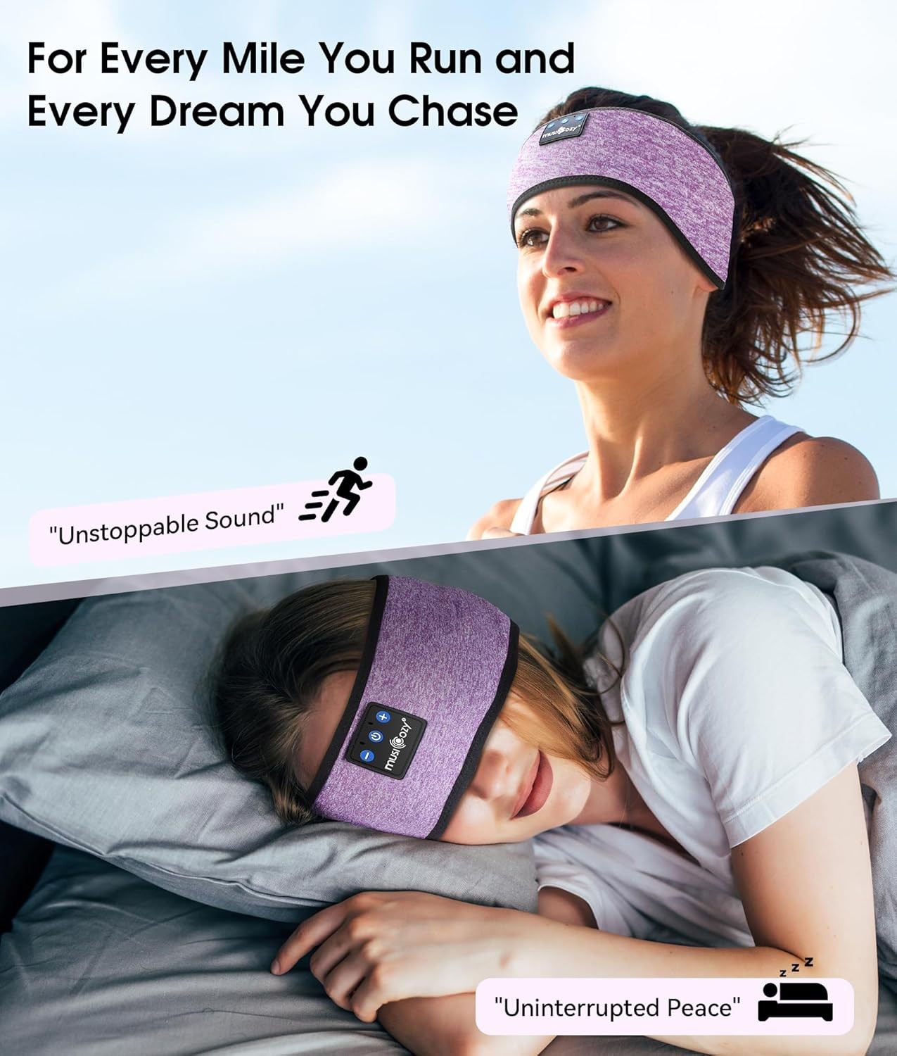MUSICOZY Sleep Headphones Bluetooth 5.4 Headband, Wireless Light Purple