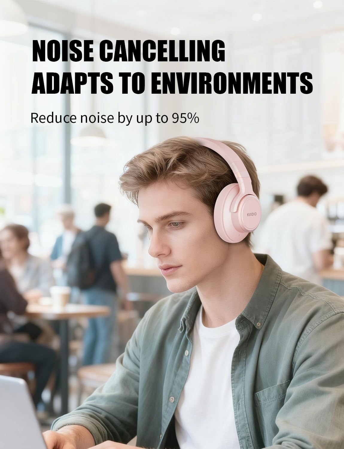 Lightweight Hybrid Noise Cancelling Headphones with Transparency Mode – Pink