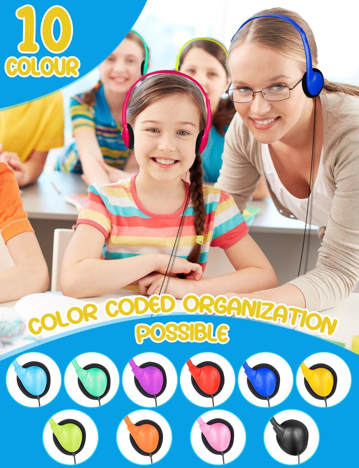 18 Pack Kids Headphones Bulk School Classroom Wired Students Teens Boy Girl Jack