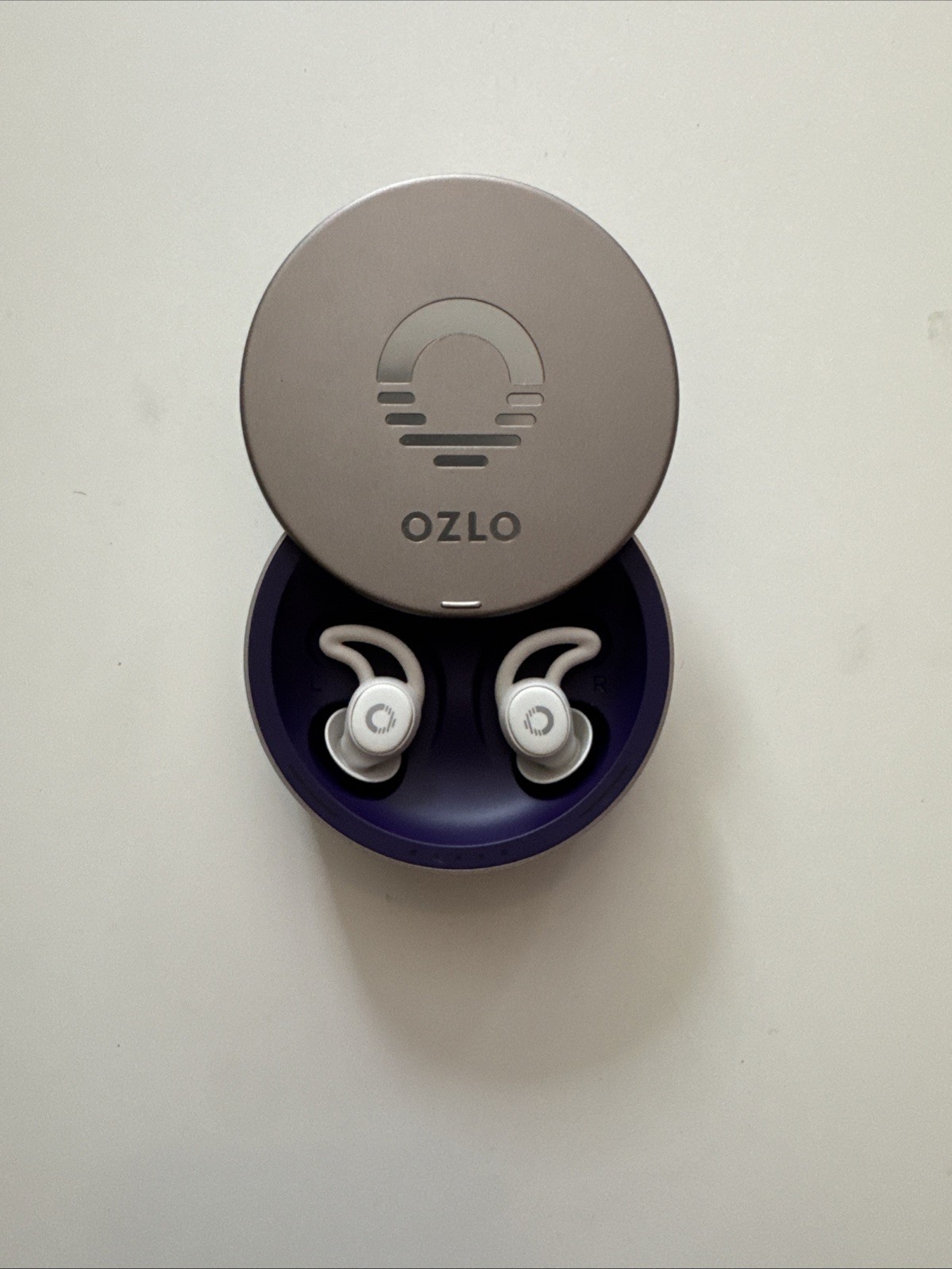 Ozlo Gray Active Noise Cancelling Sleepbuds Headphones – White Earbuds, Metallic