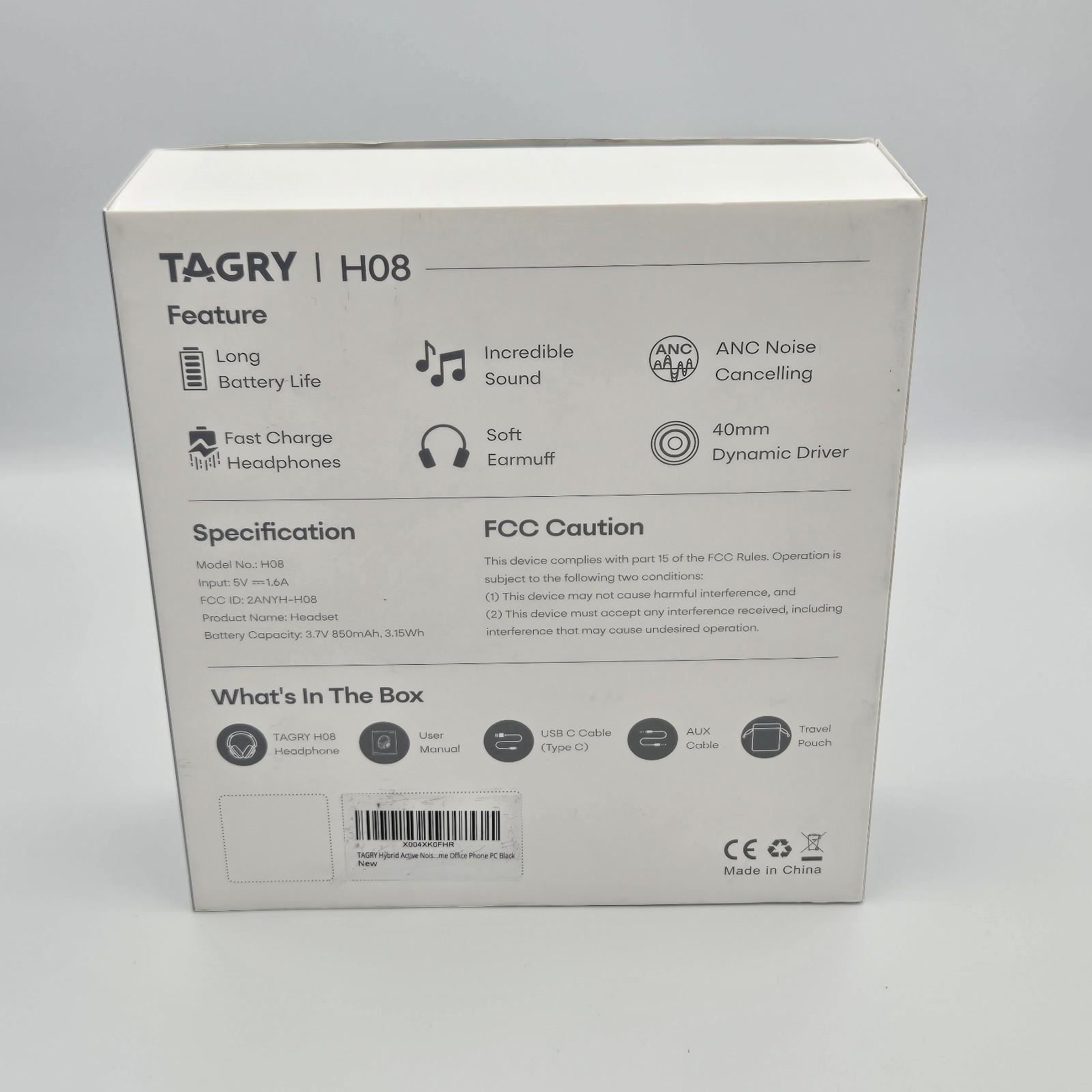 TAGRY H08 Active Noise Cancelling Headphones Over Ear Bluetooth – Black