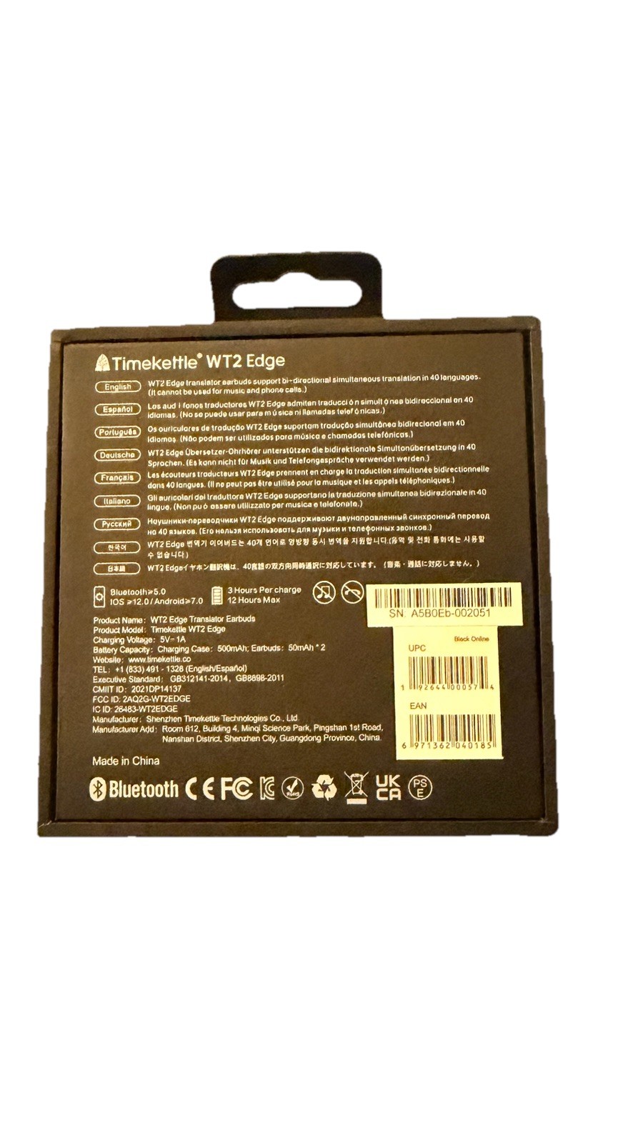 Timekettle WT2 Edge Bluetooth Translator Earbuds In-Ear Black