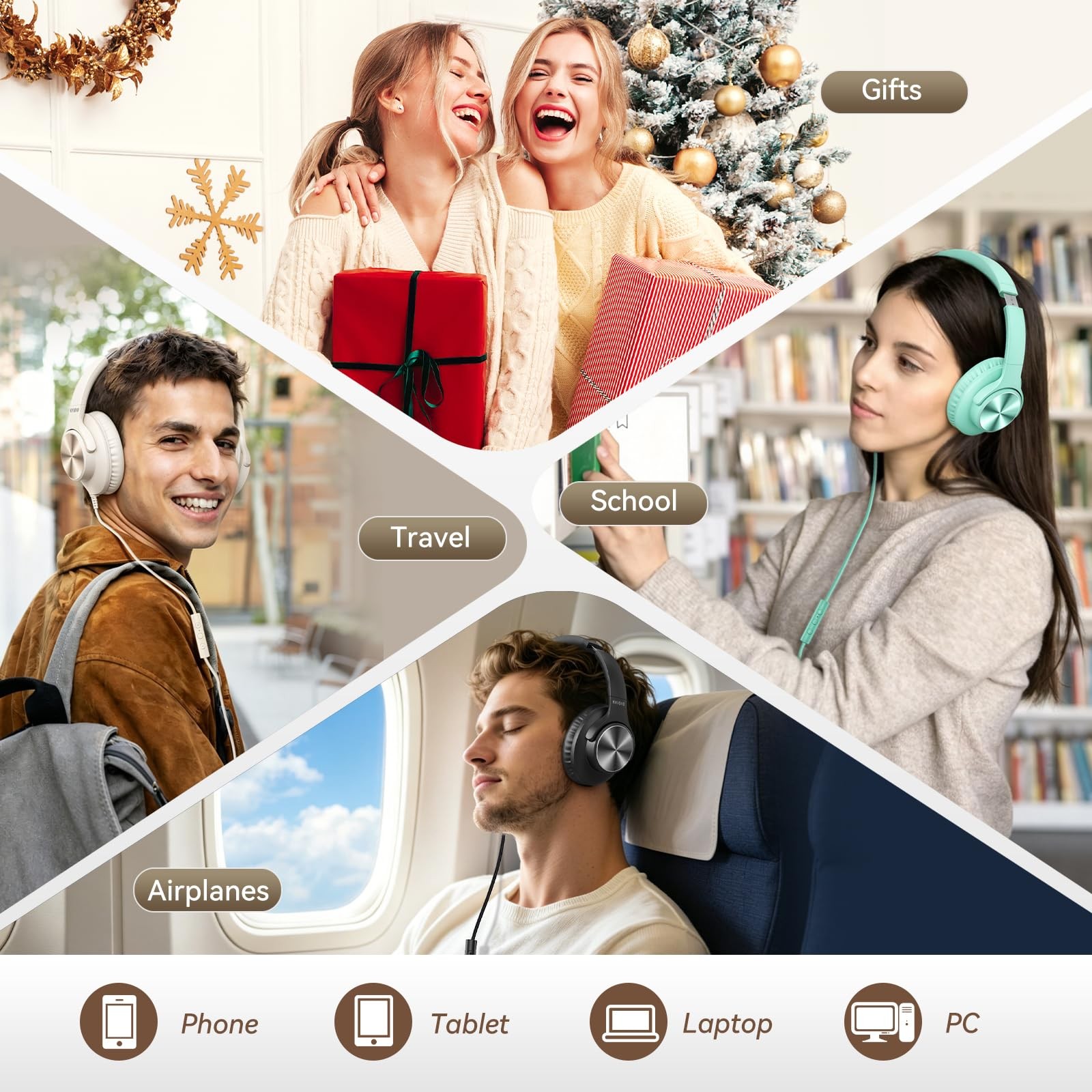 Wired Headphones with Mic, Volume & Playback Control, OverEar Foldable Headph…