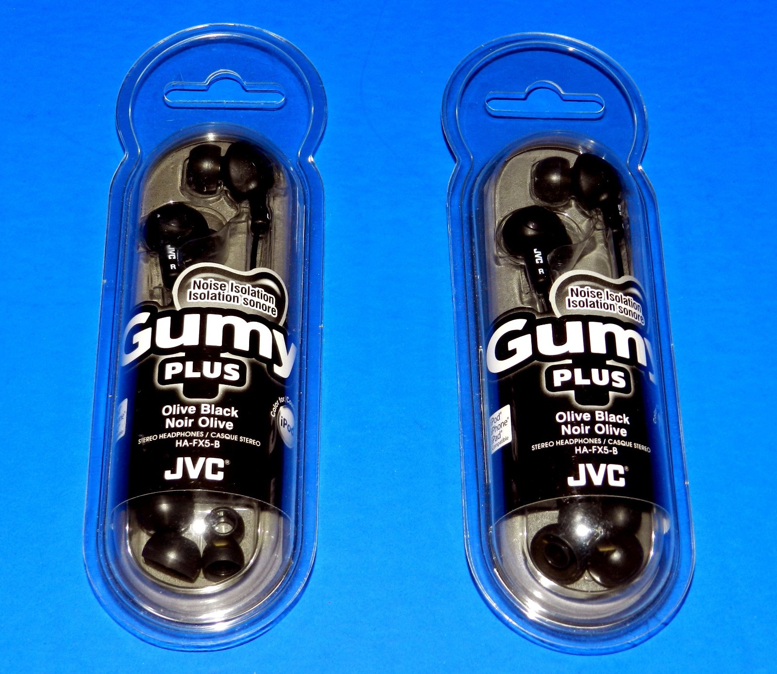 2 NEW SETS – JVC HAFX5V Gumy Plus Inner-Ear Earbuds (Black)