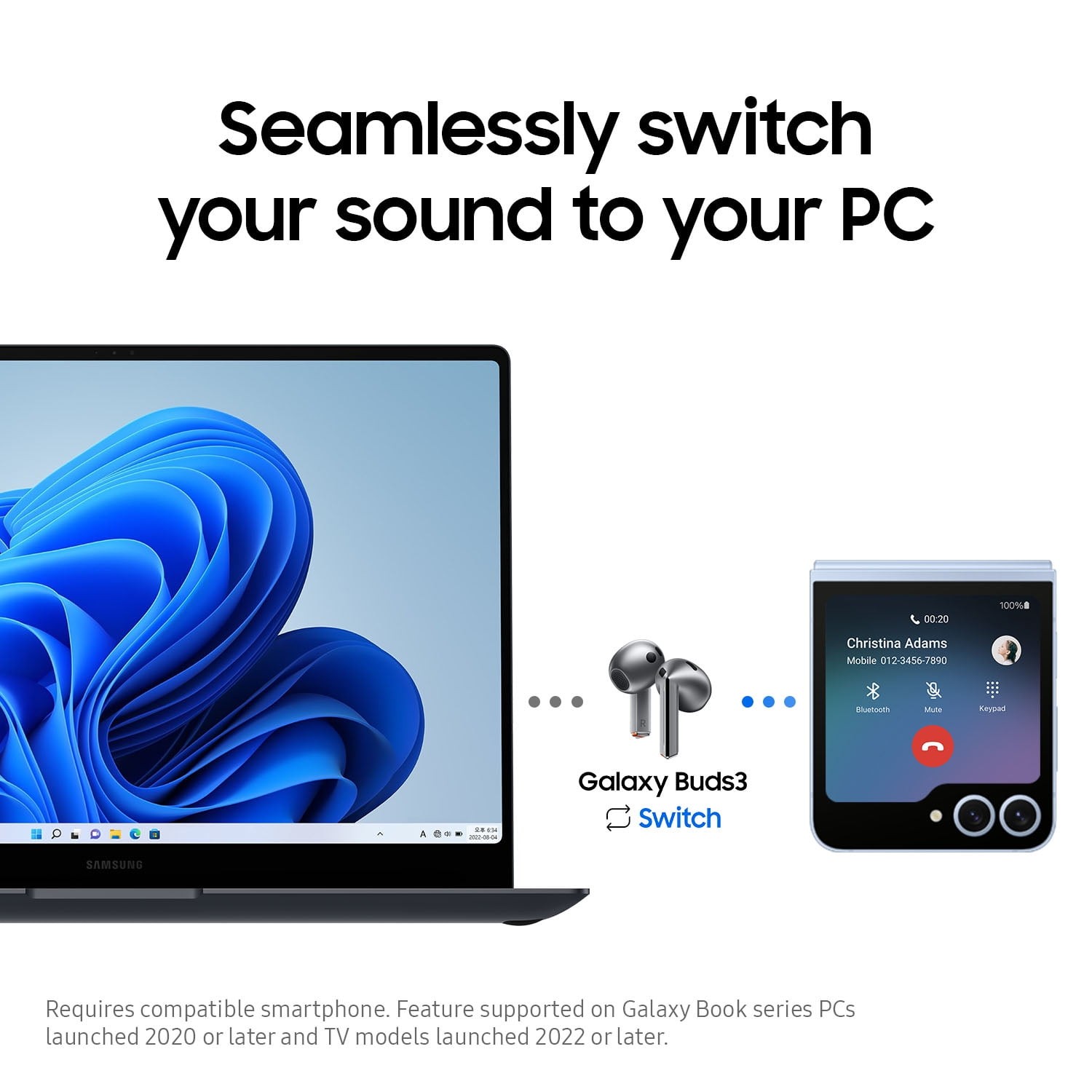 Samsung SM-R530NZWWXAR Galaxy Buds3 Bluetooth Earbuds with Charging Case, White