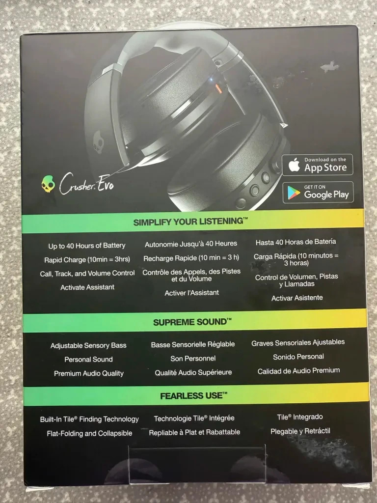 New- Skullcandy Crusher Evo Wireless Headphones -True Black USB-C *RIPPED BOX*