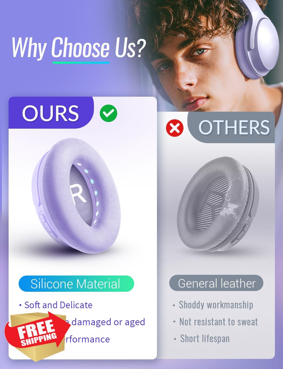 SILVIP QC45 Earpads Chilled Lilac