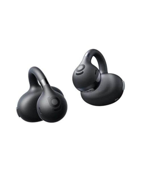 Bass BC1 Open Ear Earbuds Clip-On Headphones, Open-Ring Comfort Space Black