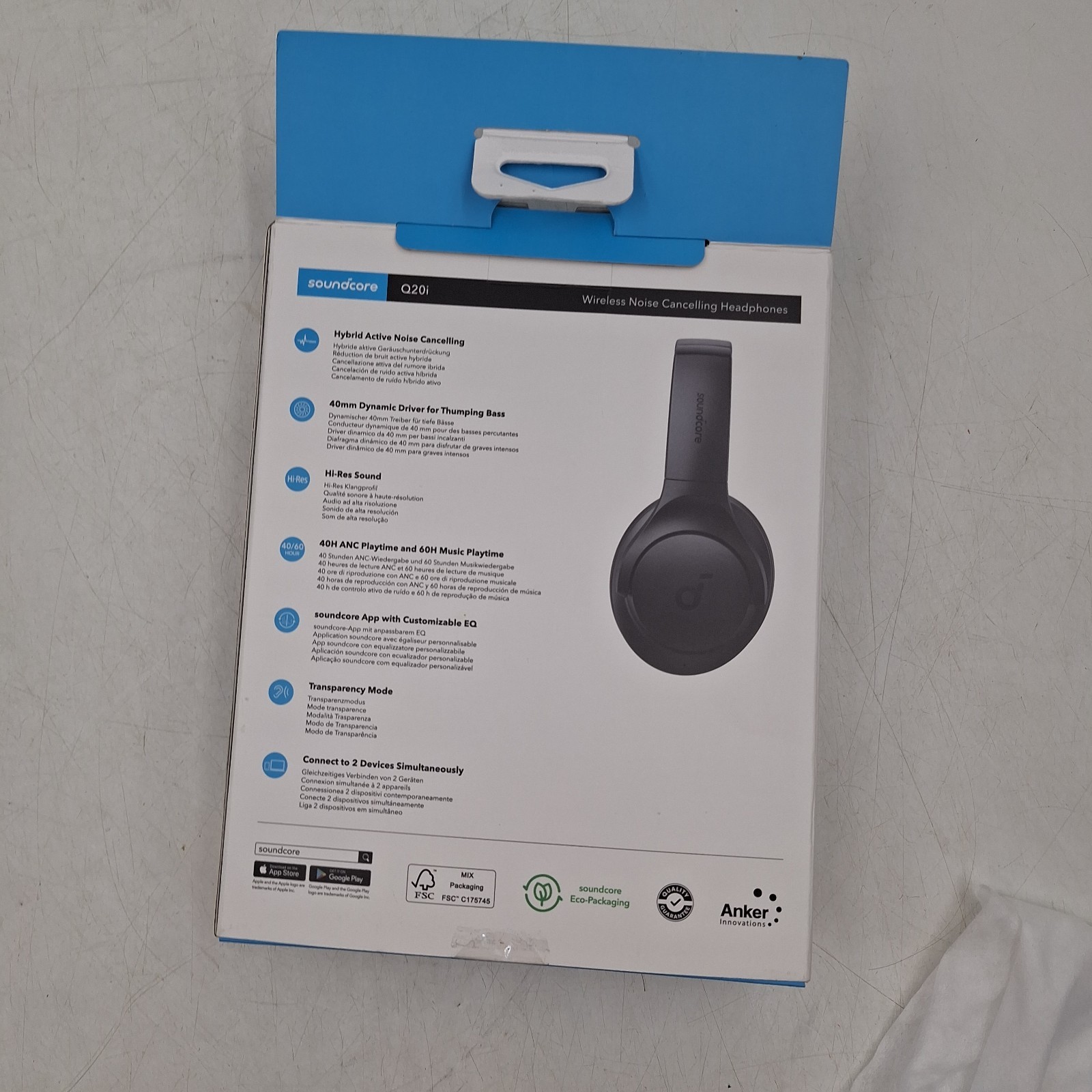 Soundcore Q20i Hybrid Active Noise Cancelling Headphones, Black – With Box