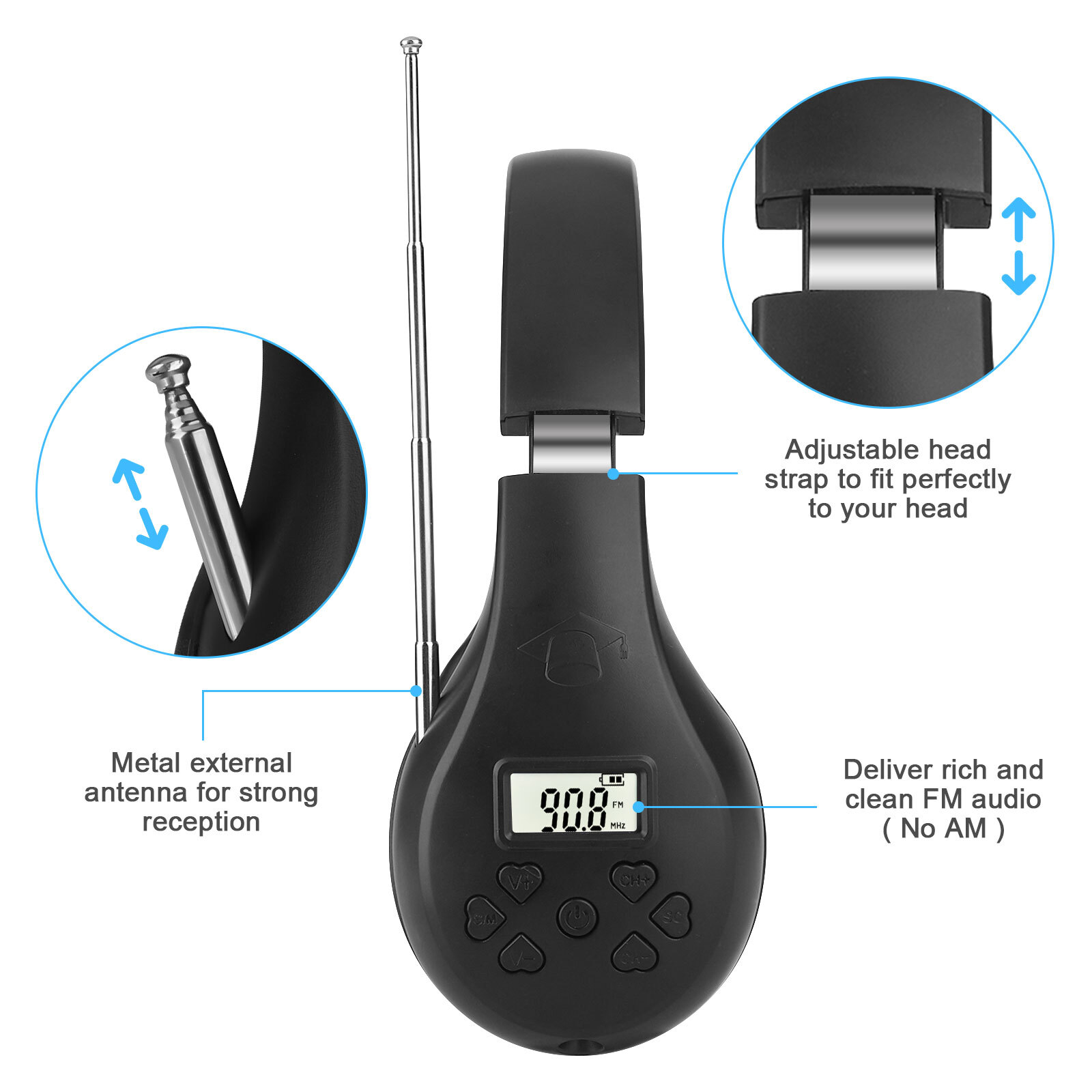 Wireless FM Radio Headphone Foldable Over-Ear Stereo Headset Recevier Portable