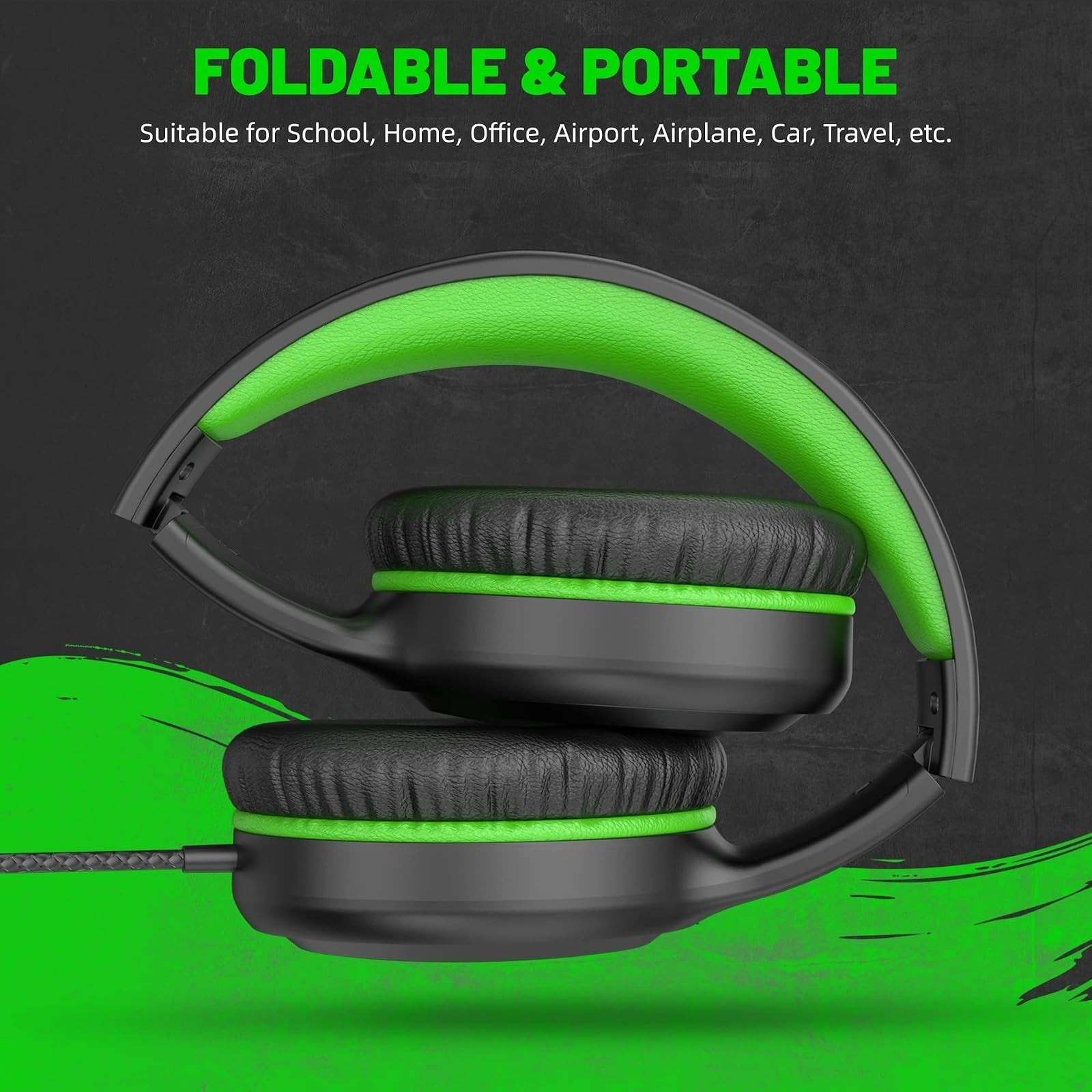 UKELALA U2 Green Wired Headphones for Kids & Adults – Lightweight & Portable