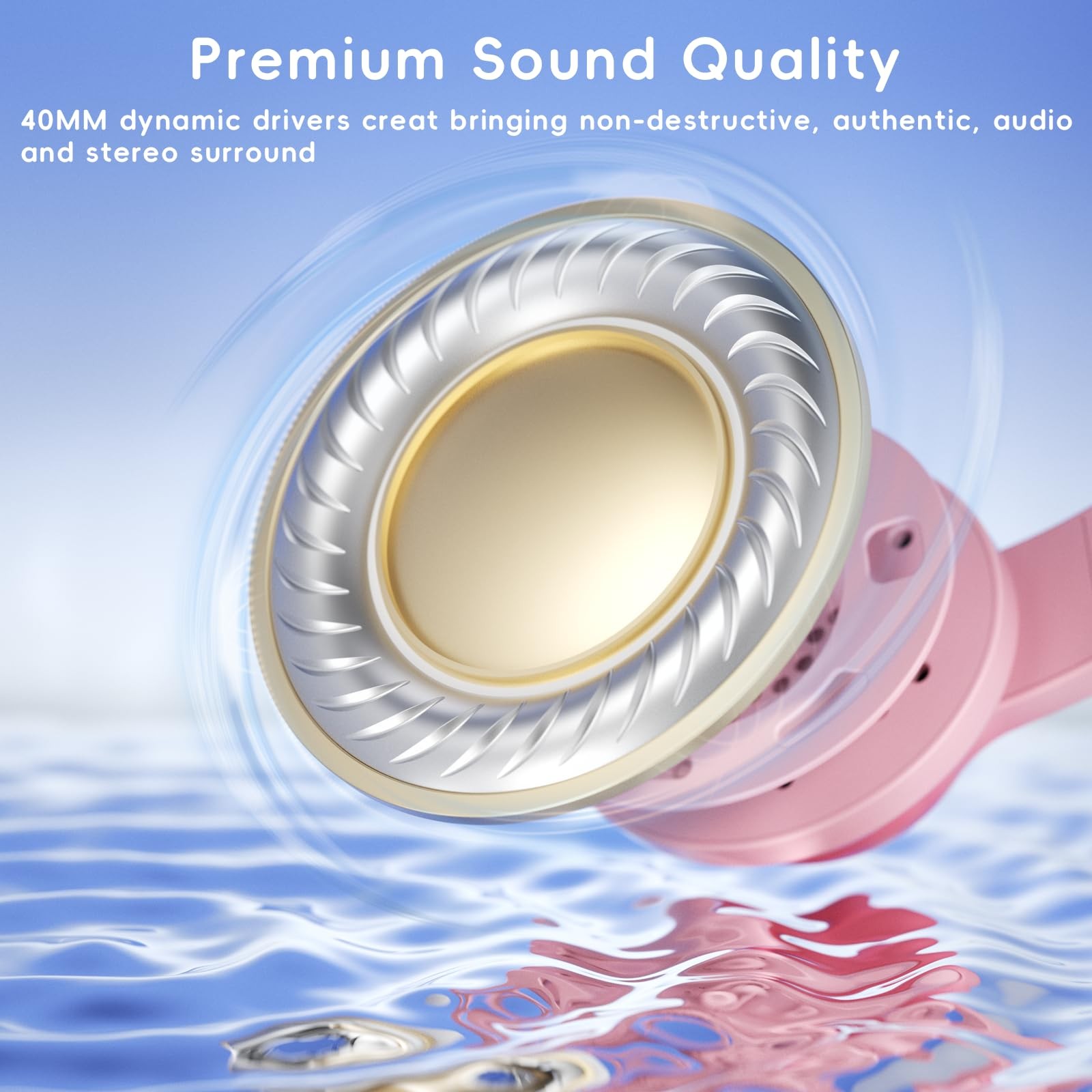 Kids Wired Headphones Microphone 85/94dB Volume Limiter Light Pink Audio